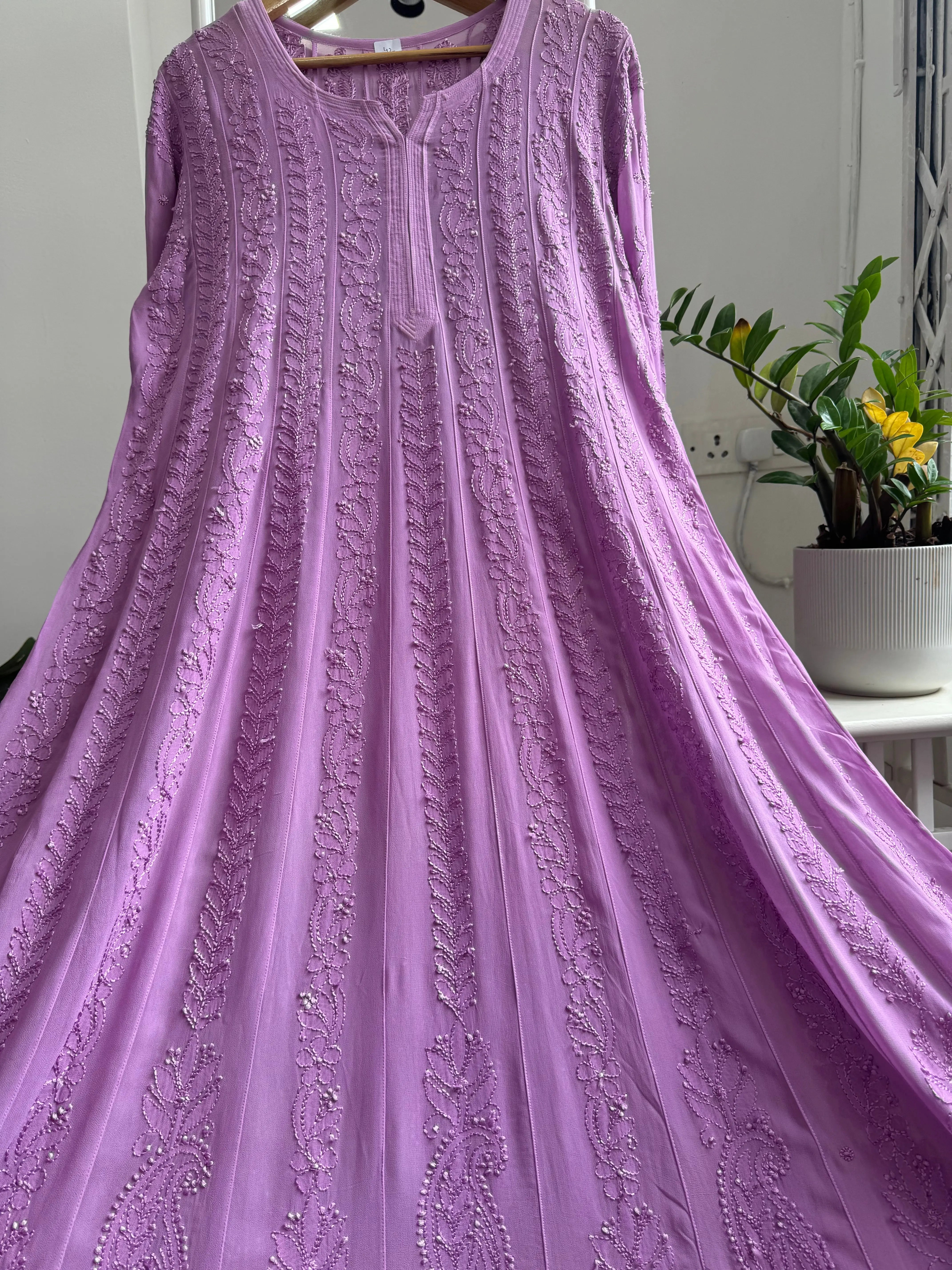 Viscose Chikankari Anarkali - Lilac ARIAA CHIKANKARI 