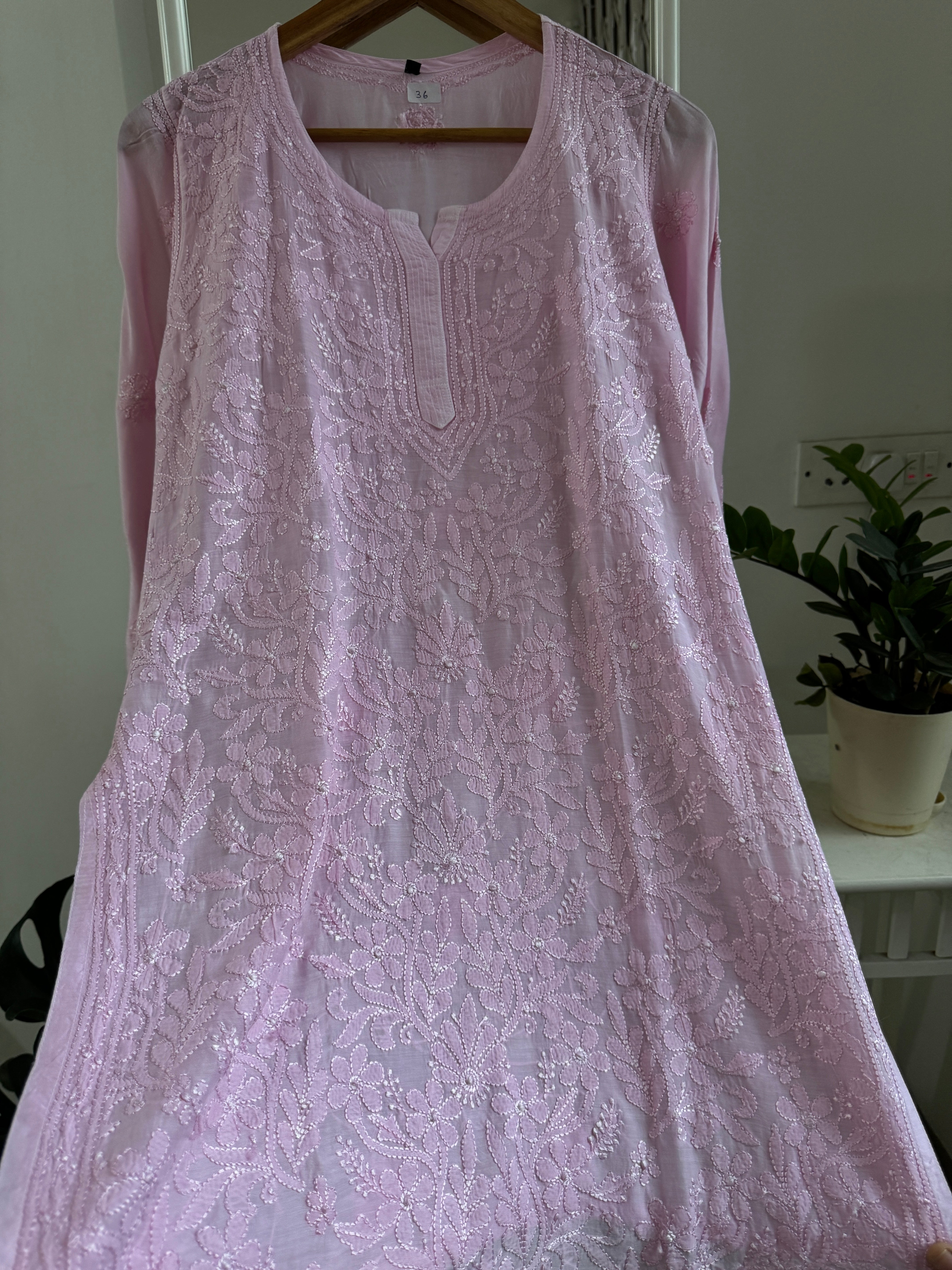 Chikankari Muslin short Top in Baby Pink