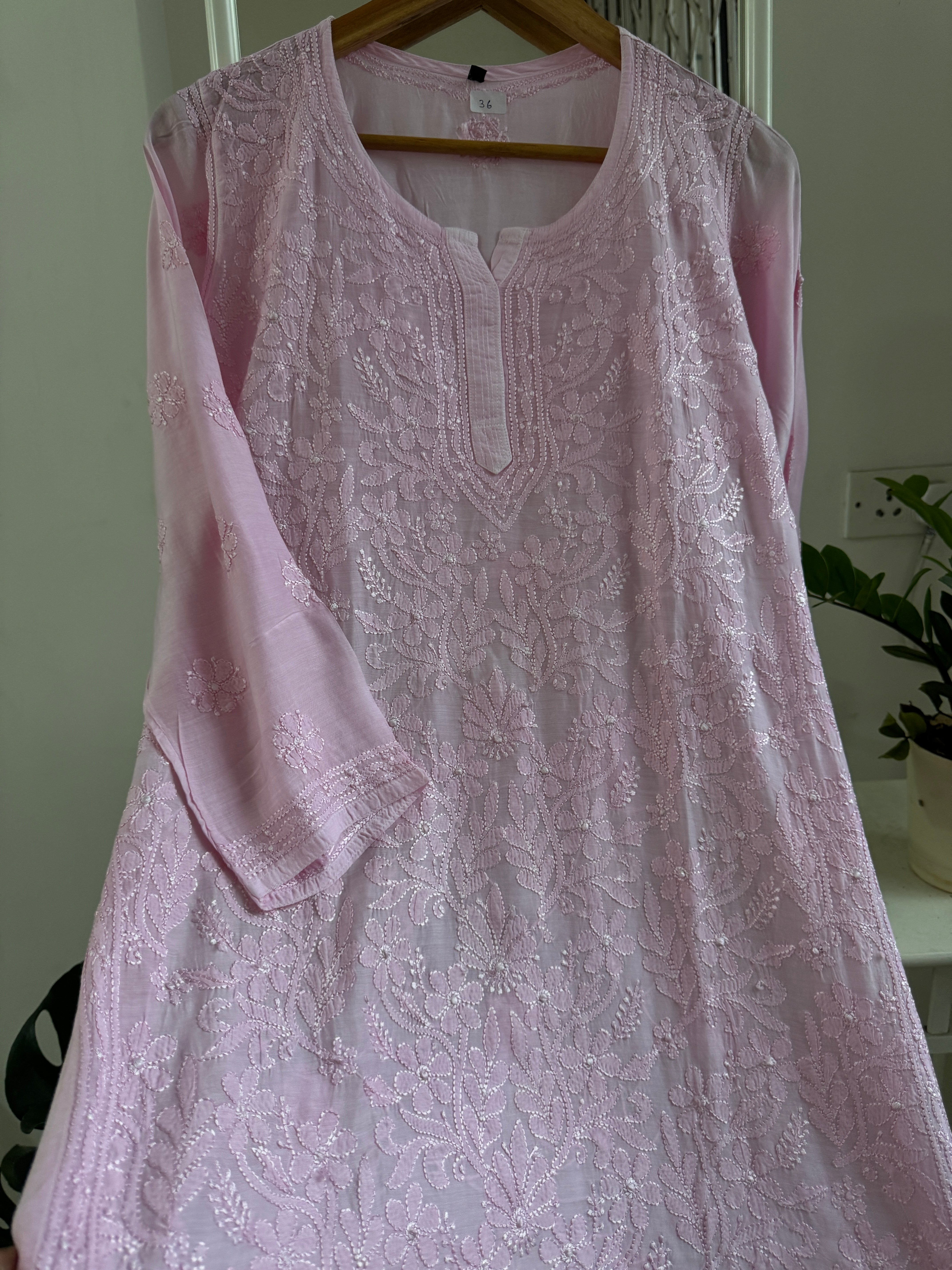 Chikankari Muslin short Top in Baby Pink