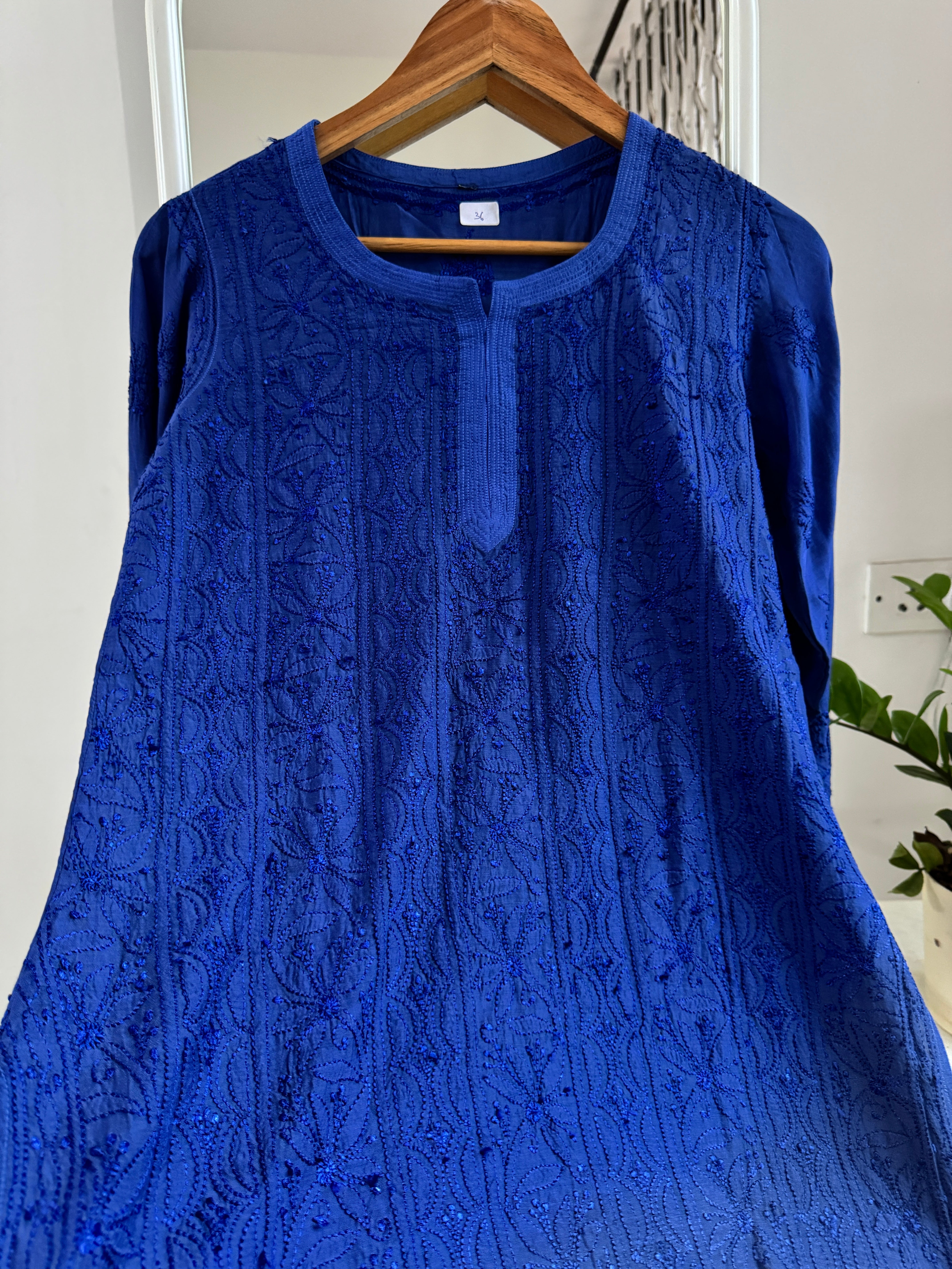 Chikankari Muslin short Top in sky Navy Blue