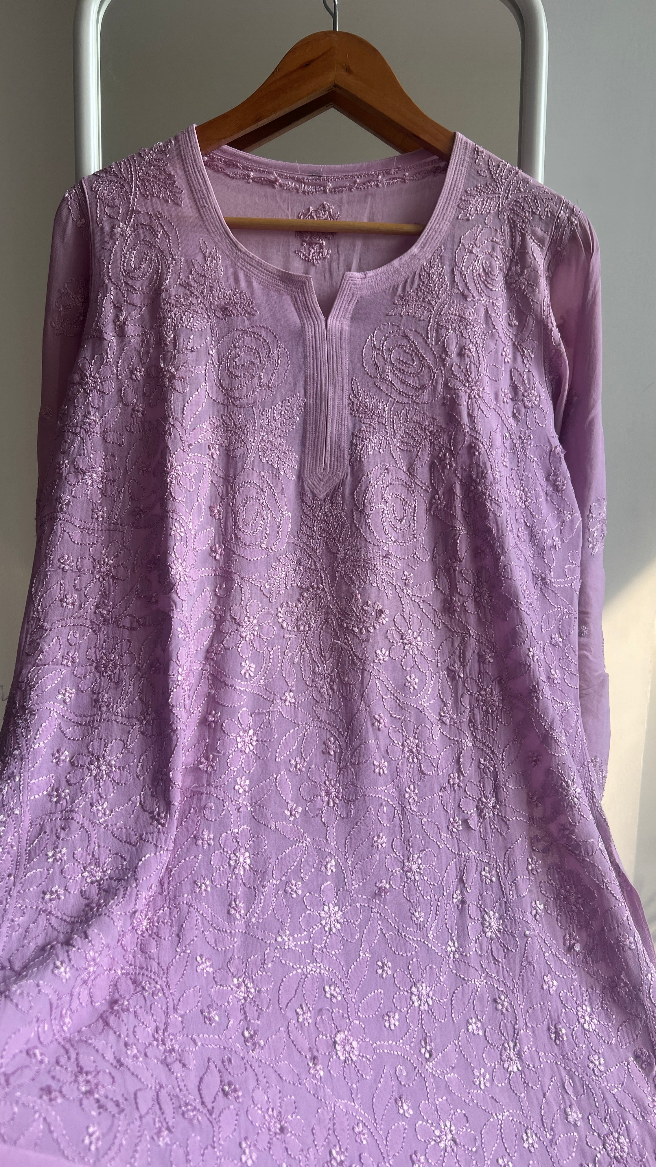 Chikankari Viscose Georgette short Top in Mauve
