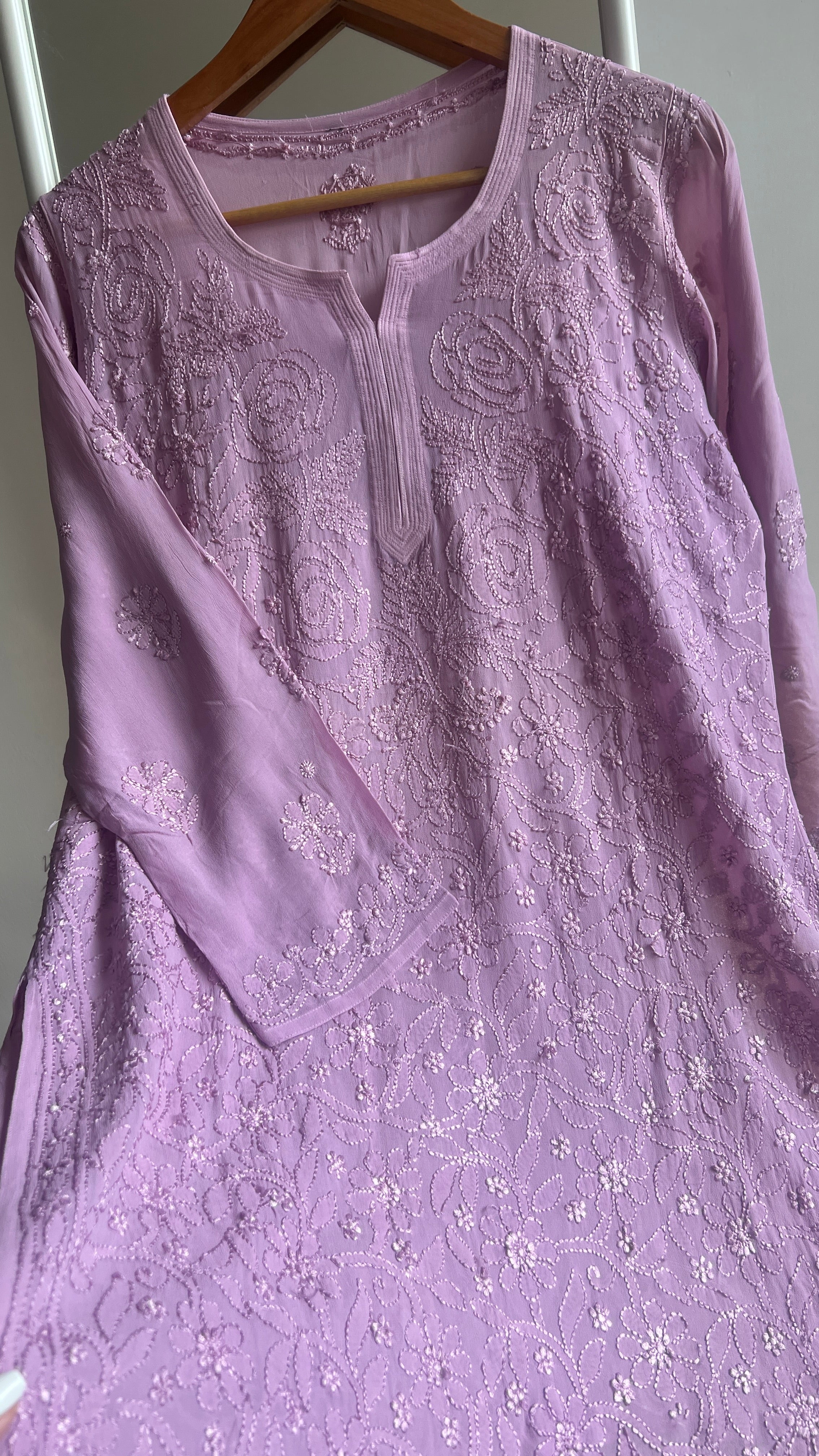Chikankari Viscose Georgette short Top in Mauve