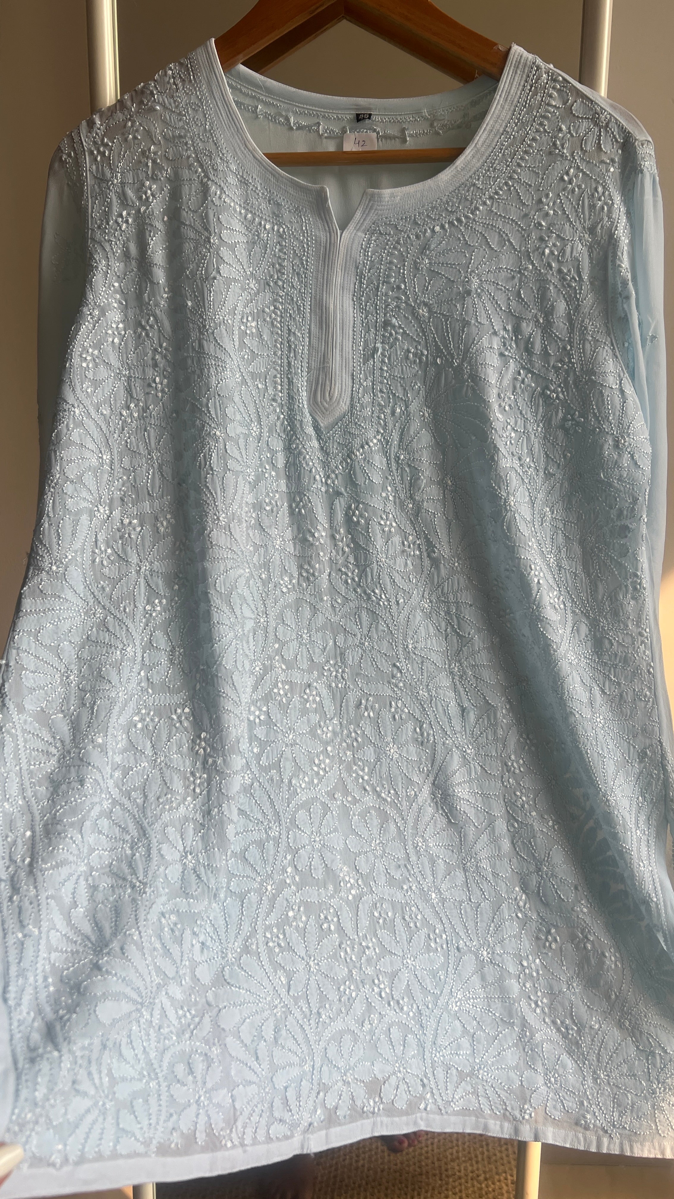 Chikankari Viscose Georgette short Top in Baby Blue