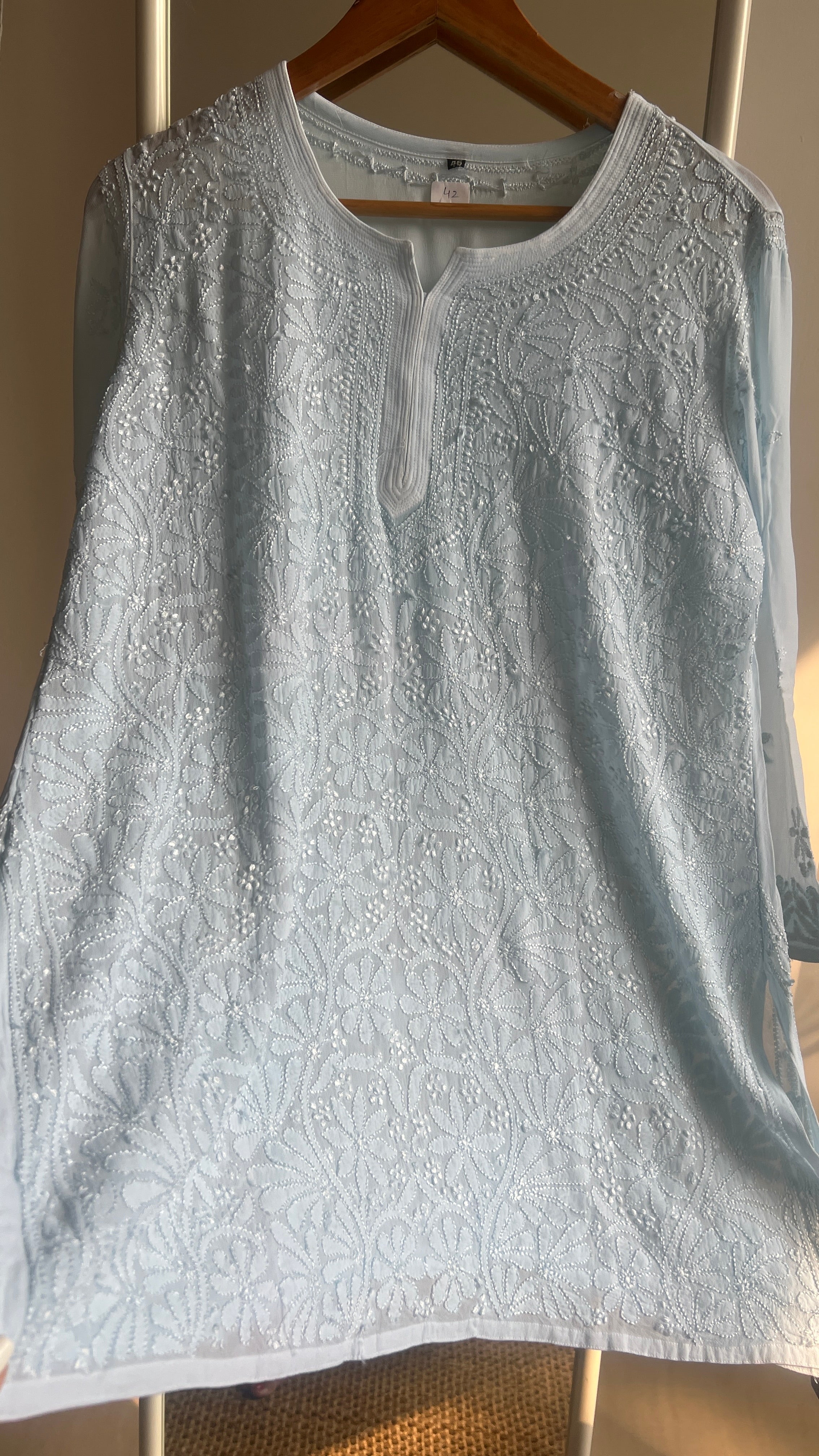 Chikankari Viscose Georgette short Top in Baby Blue