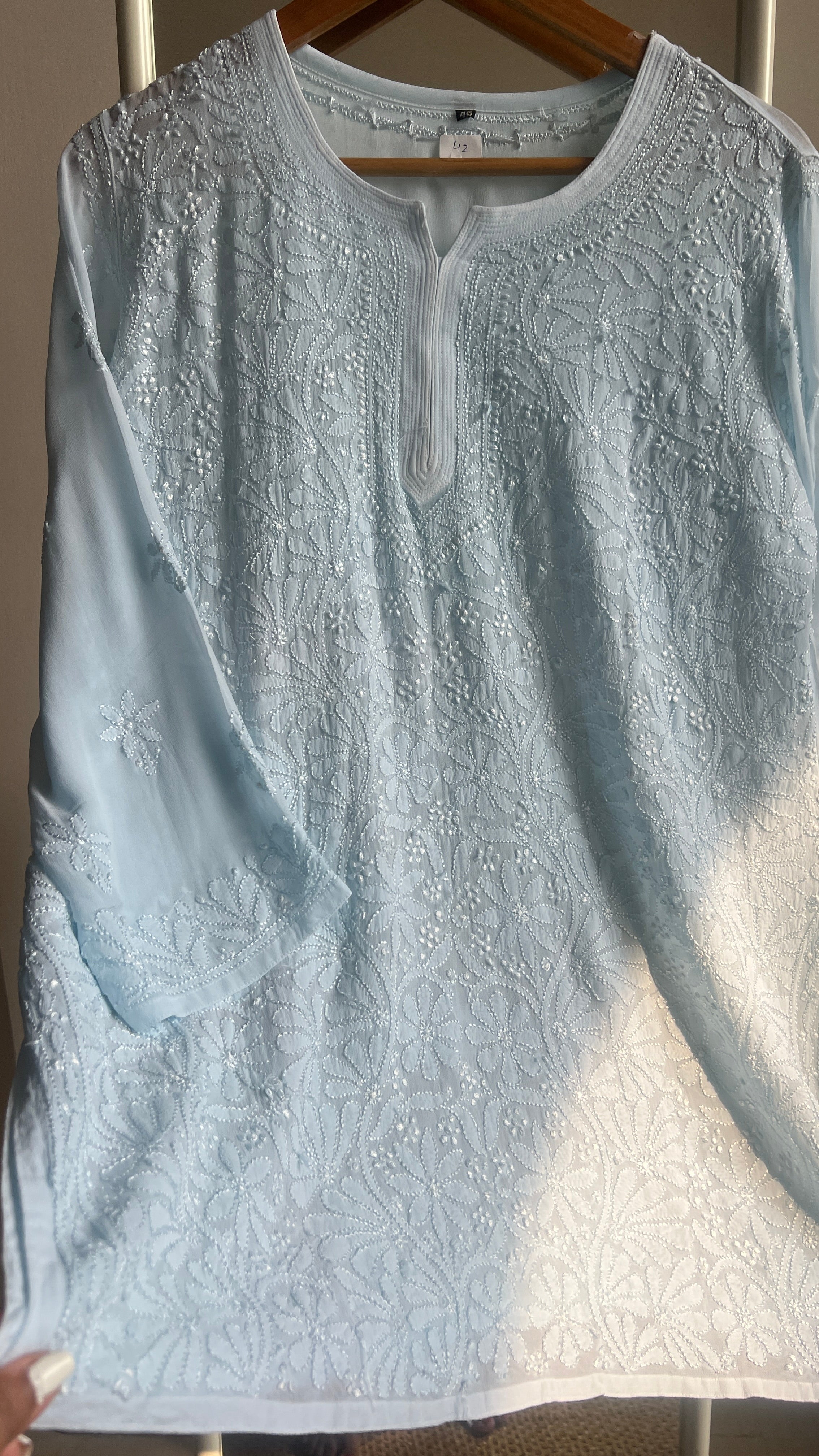 Chikankari Viscose Georgette short Top in Baby Blue