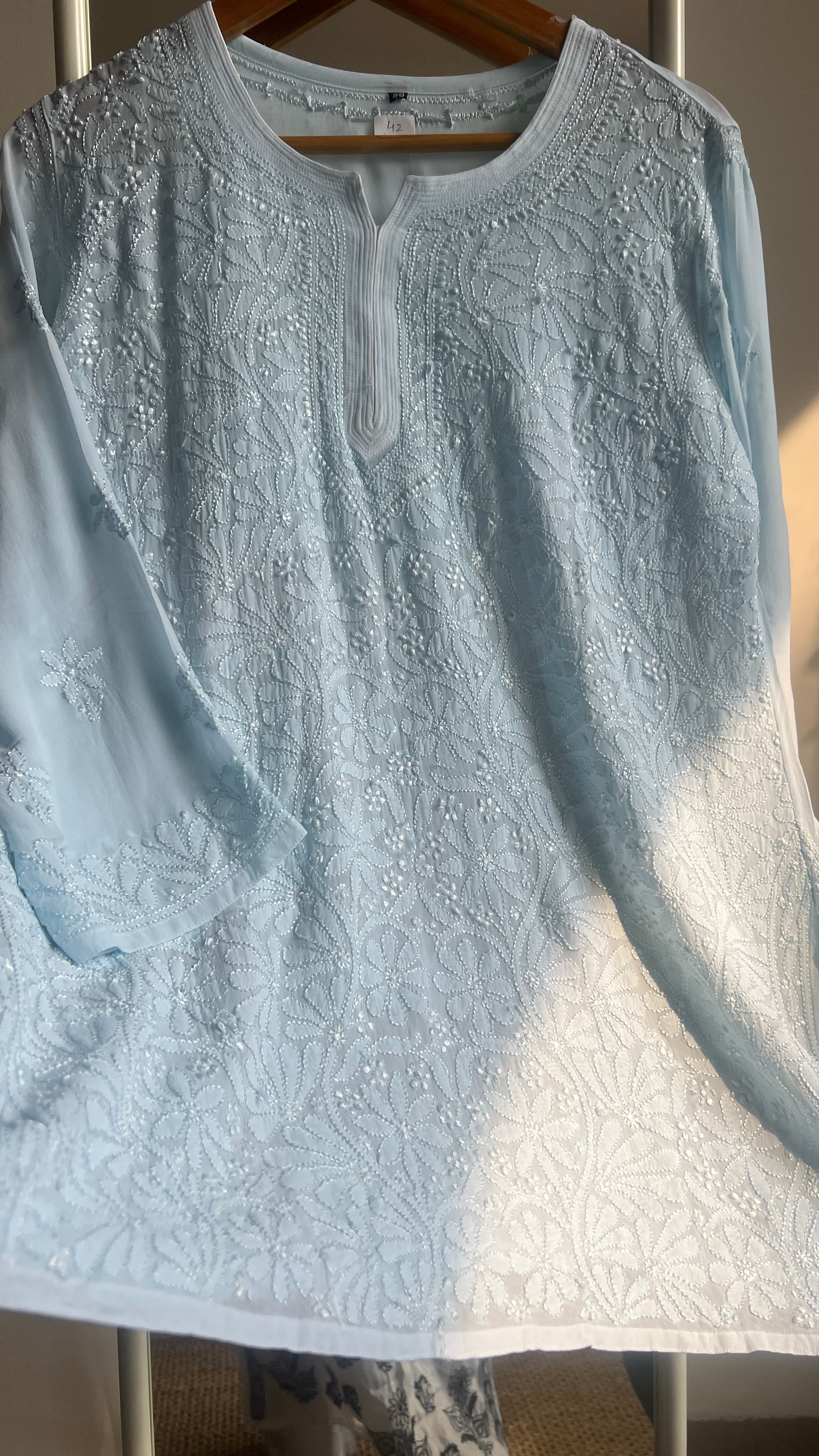 Chikankari Viscose Georgette short Top in Baby Blue