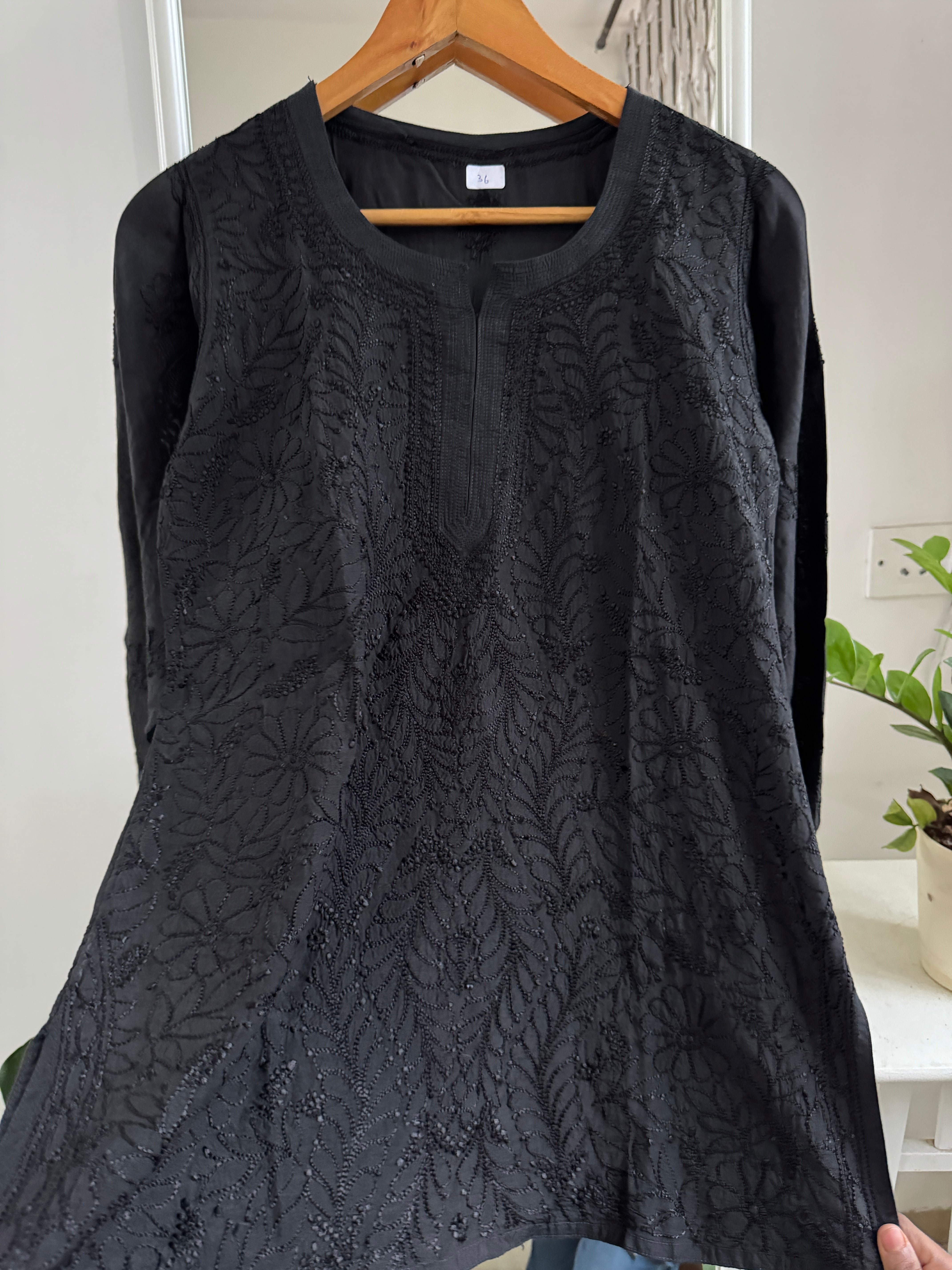 Chikankari Muslin short Top in Black ARIAA CHIKANKARI 