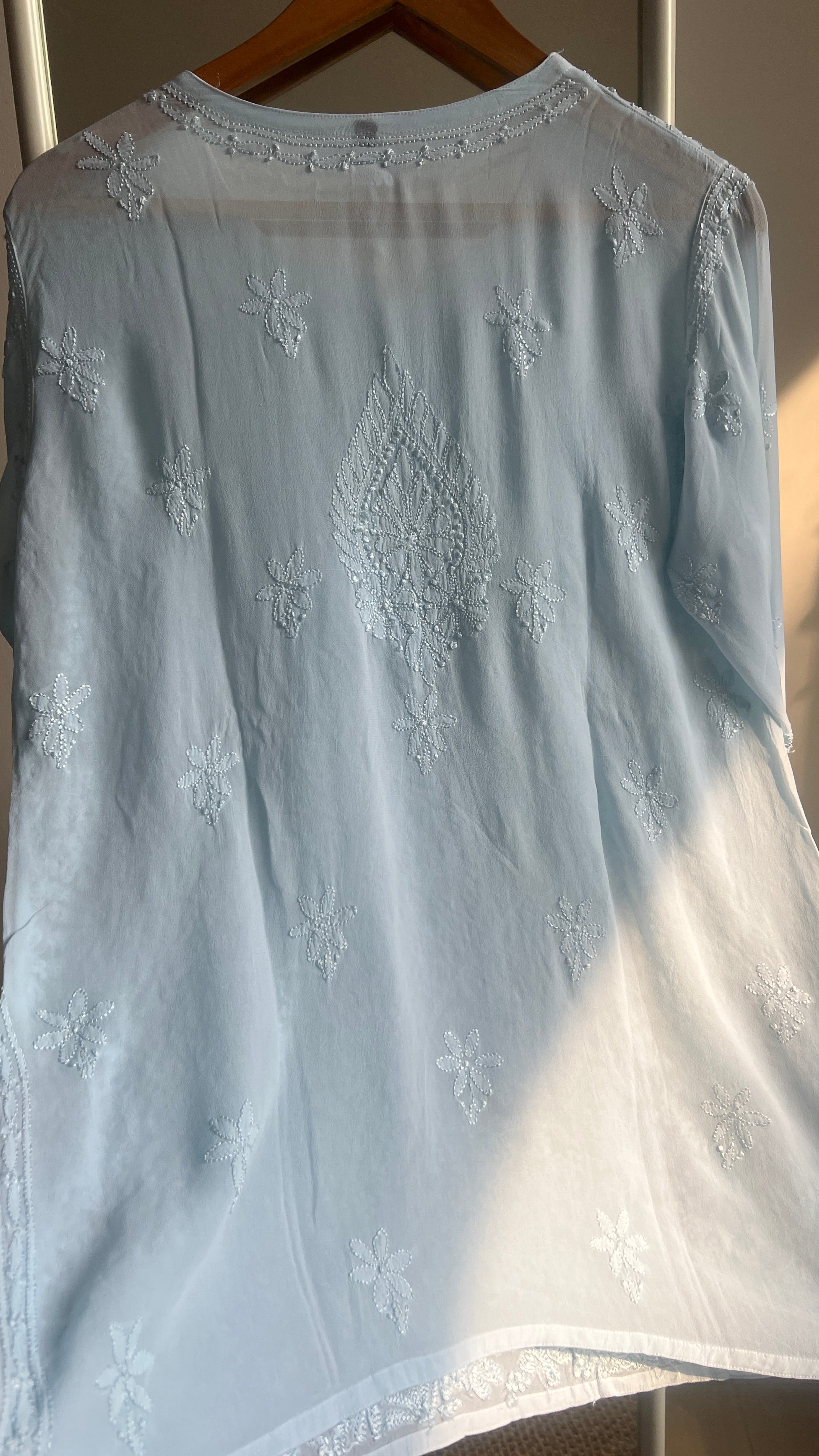 Chikankari Viscose Georgette short Top in Baby Blue