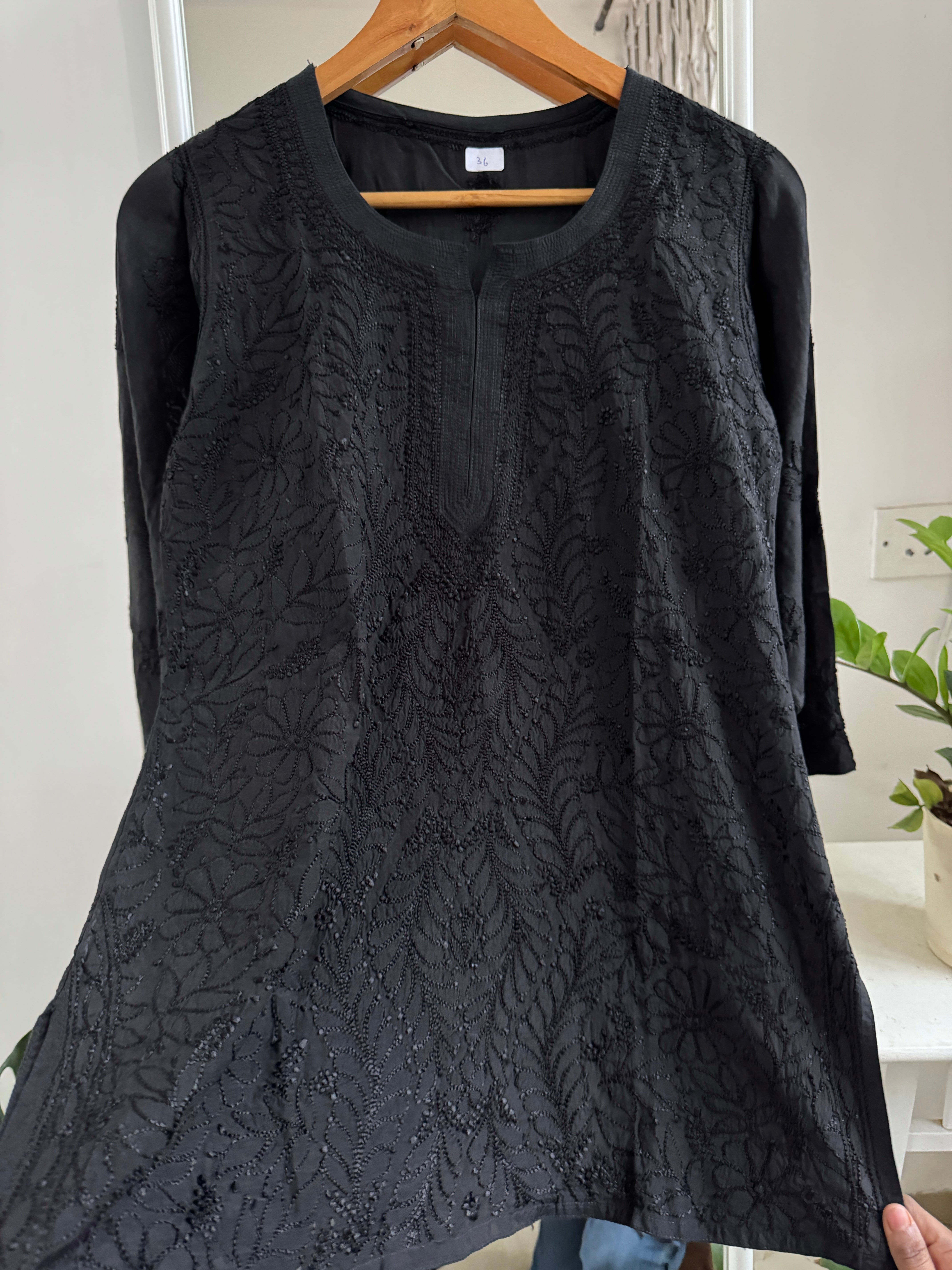 Chikankari Muslin short Top in Black ARIAA CHIKANKARI 