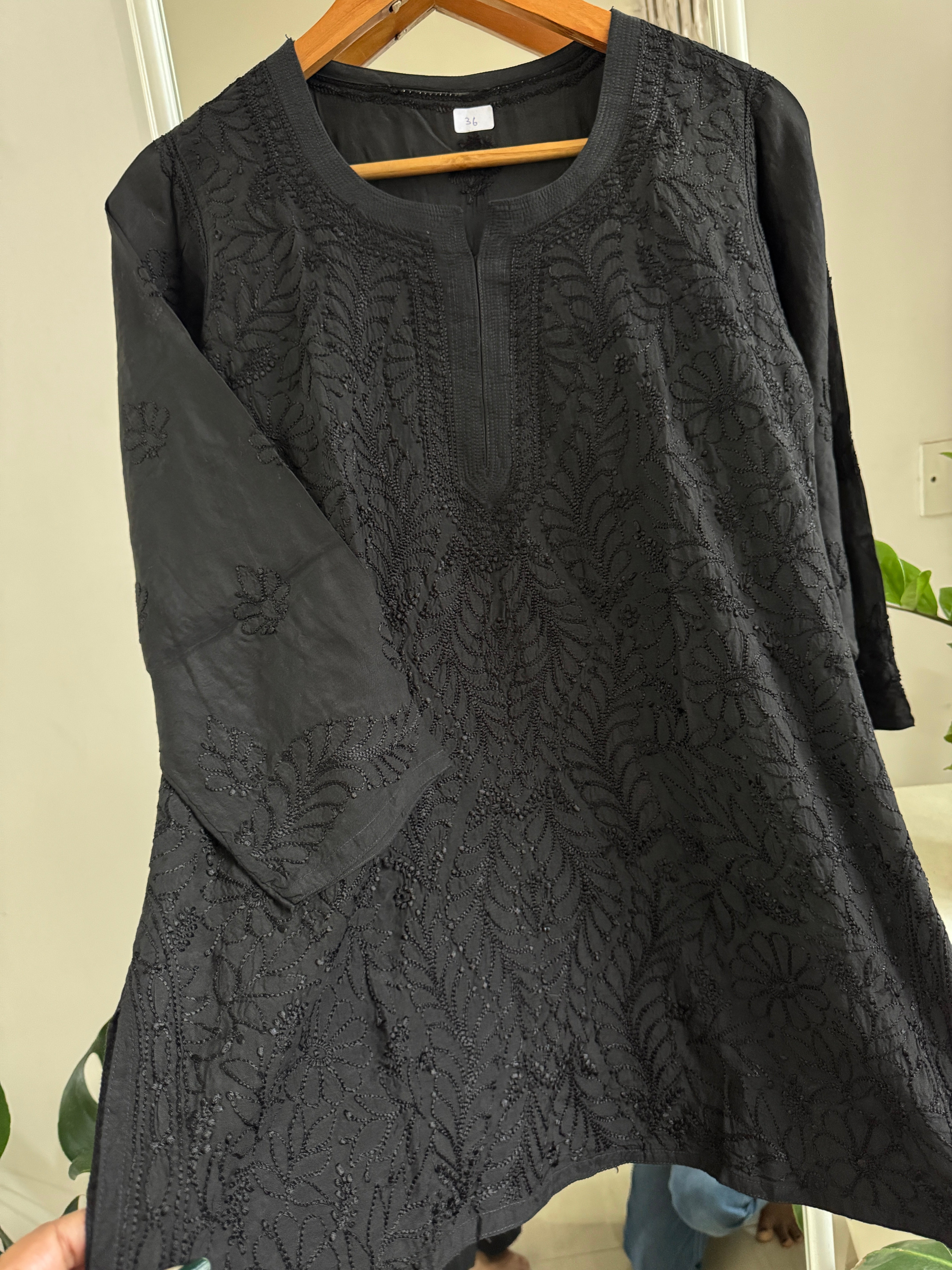 Chikankari Muslin short Top in Black ARIAA CHIKANKARI 
