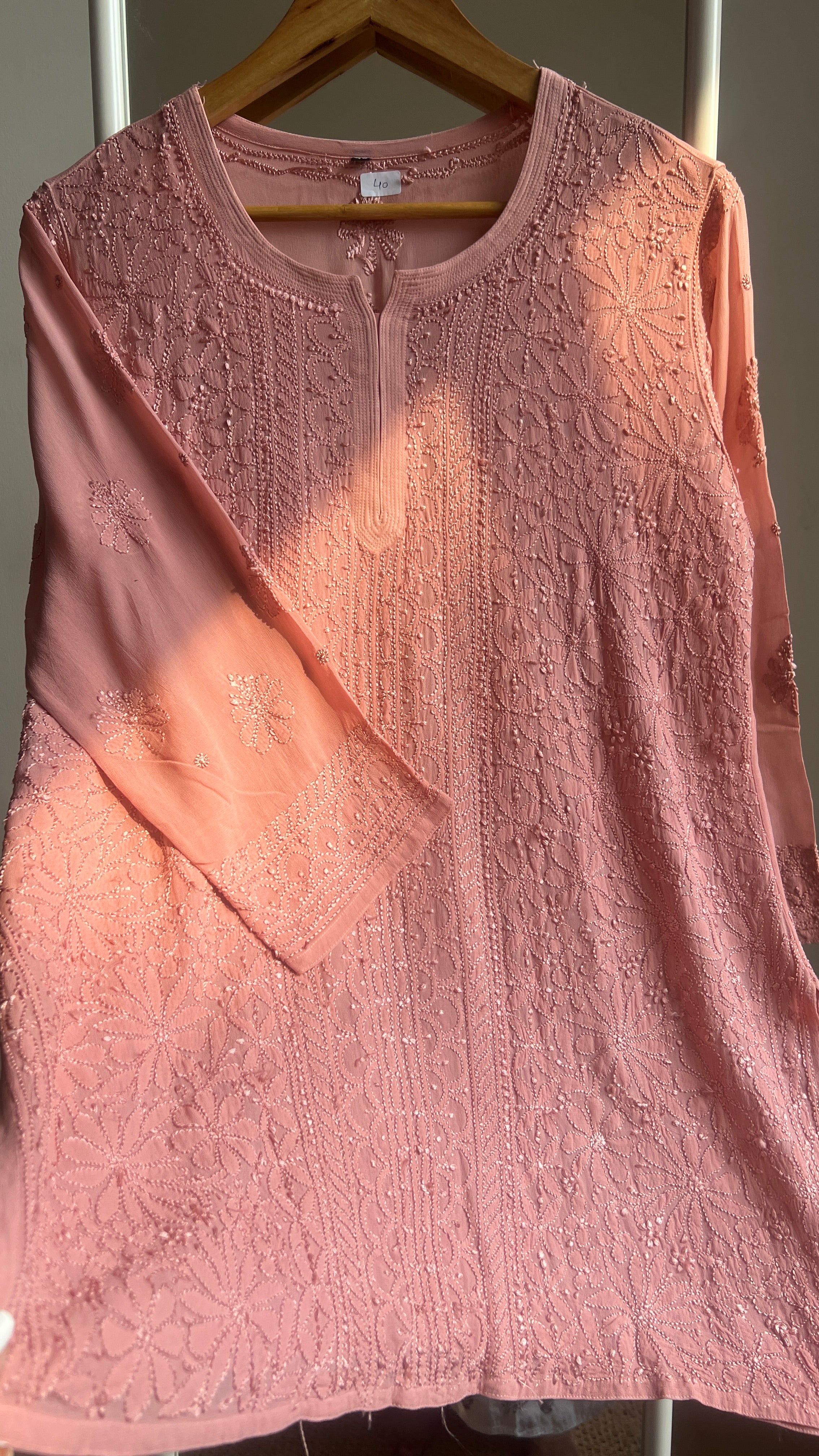 Chikankari Viscose Georgette short Top in Rosewood Pink
