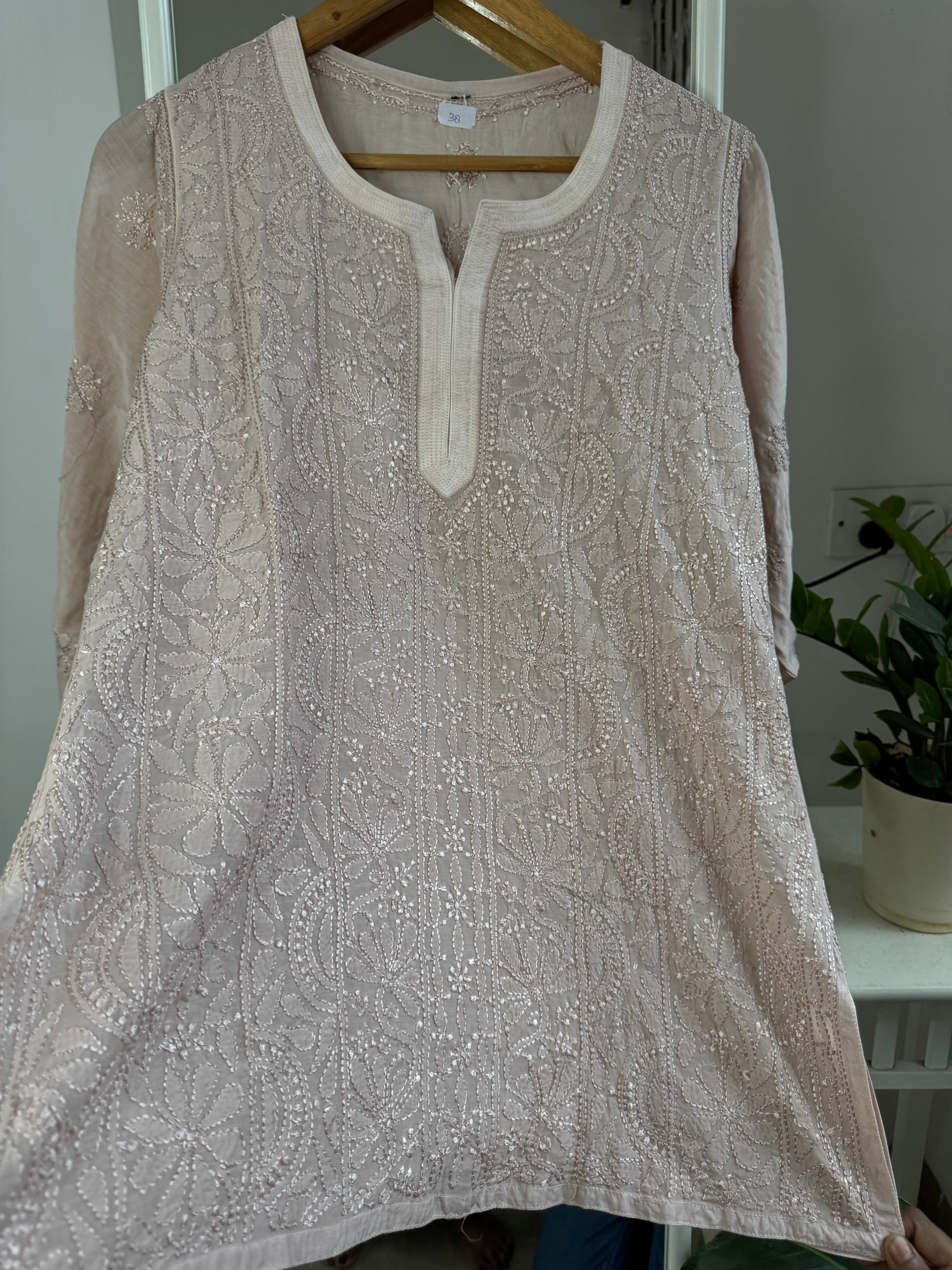 Chikankari Muslin short Top in Nude Pink