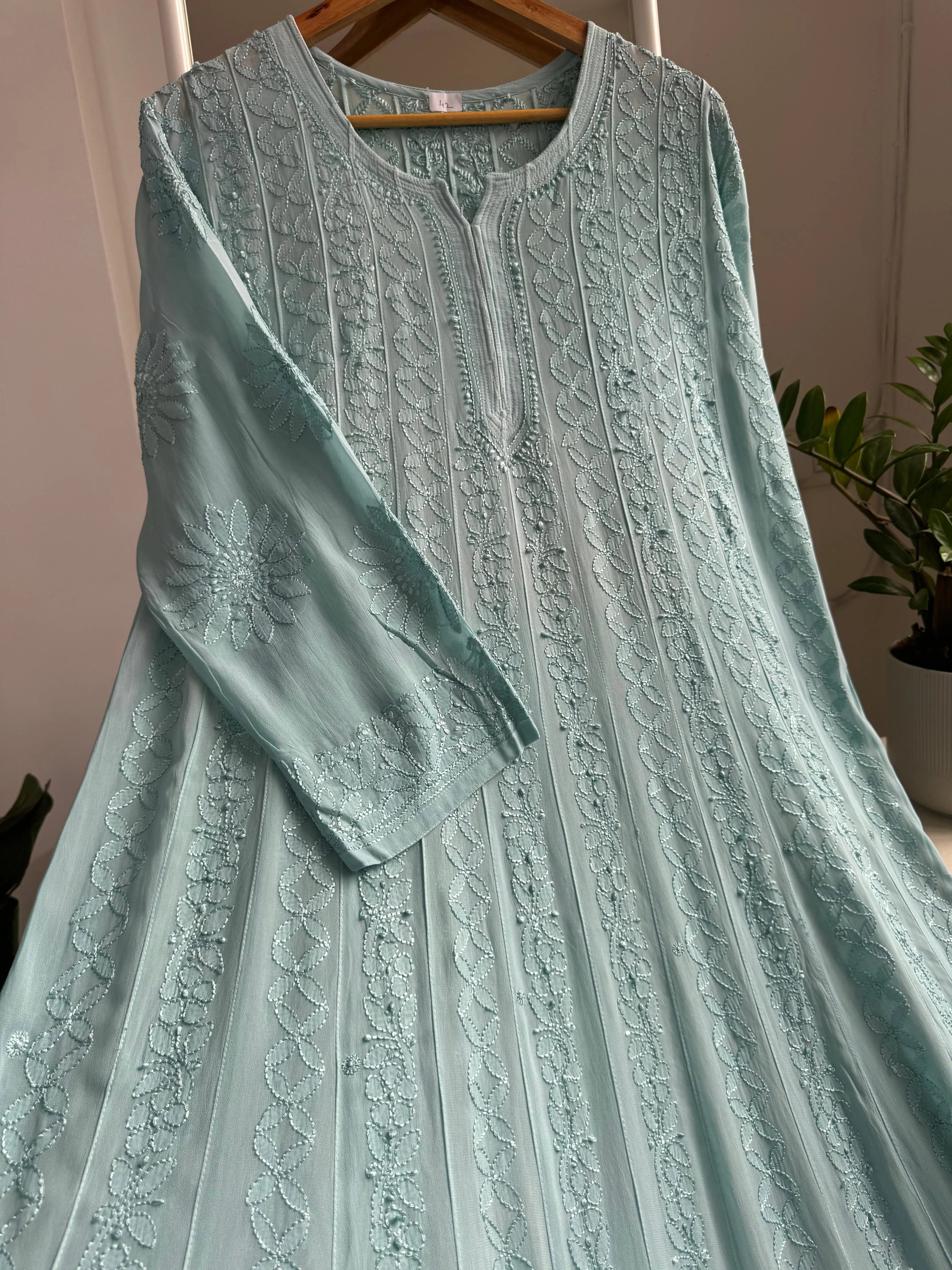 Viscose Chikankari Anarkali - Tiffnay Green ARIAA CHIKANKARI 