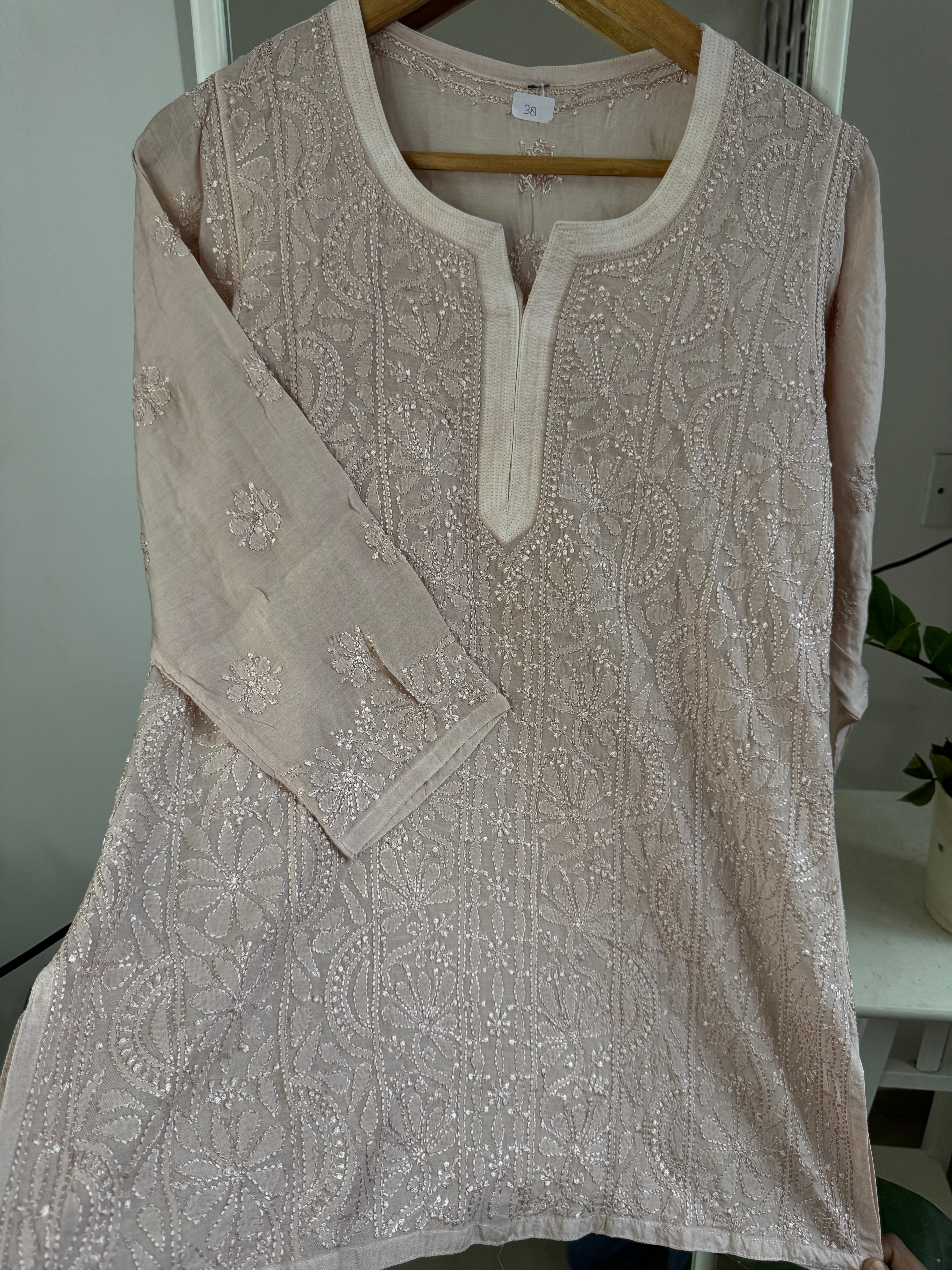 Chikankari Muslin short Top in Nude Pink