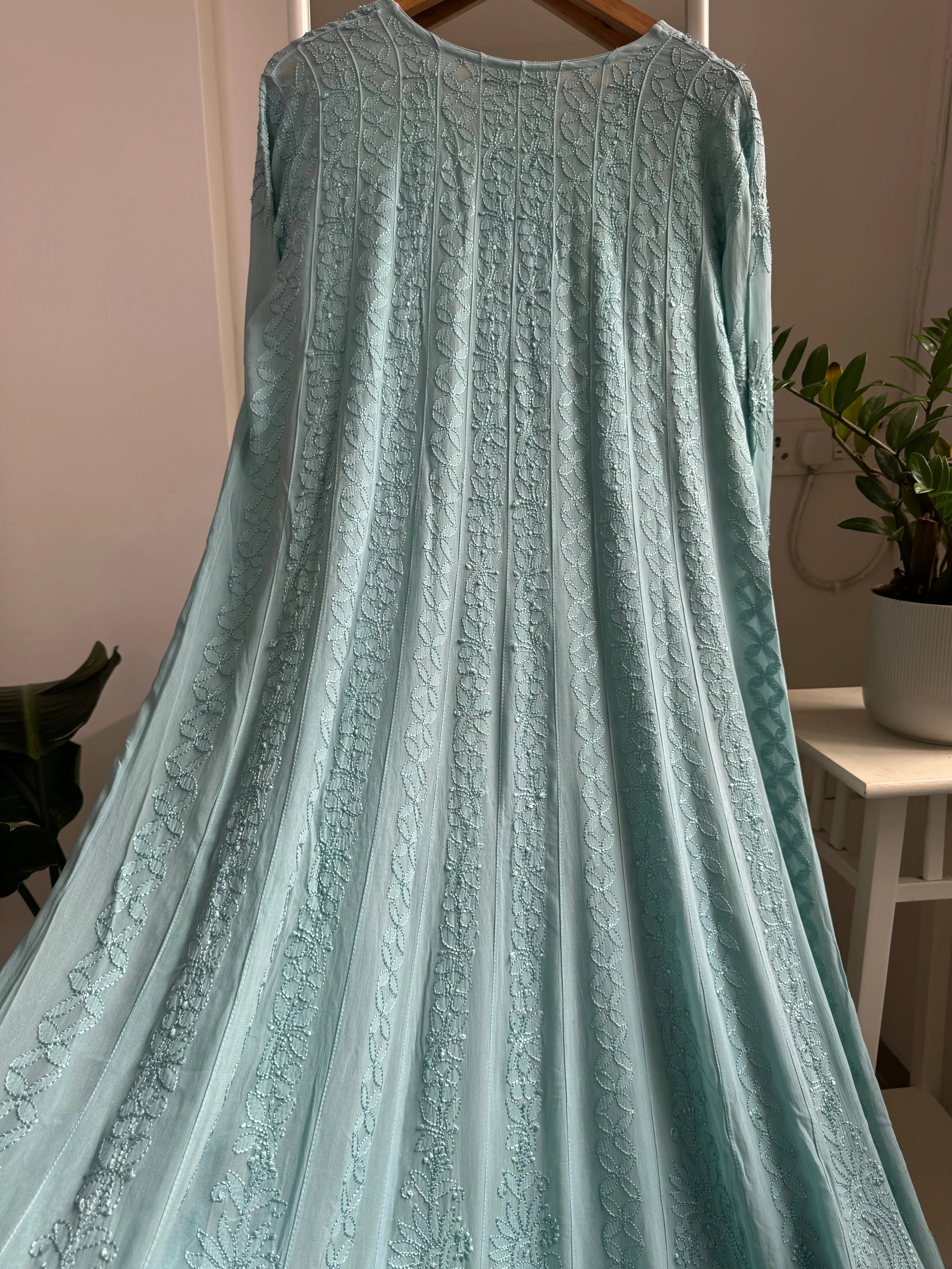 Viscose Chikankari Anarkali - Tiffnay Green ARIAA CHIKANKARI 