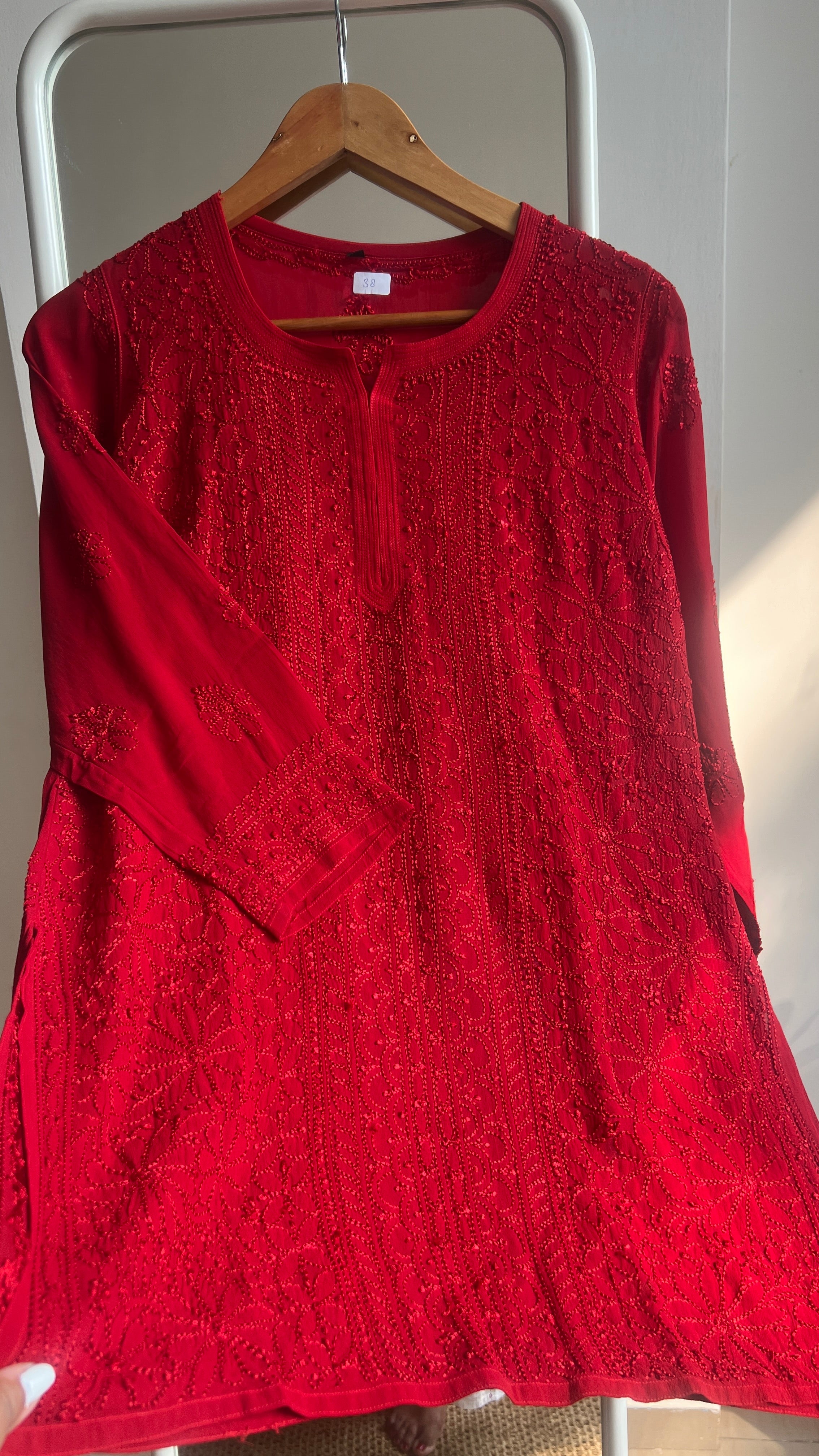 Chikankari Viscose Georgette short Top in Red