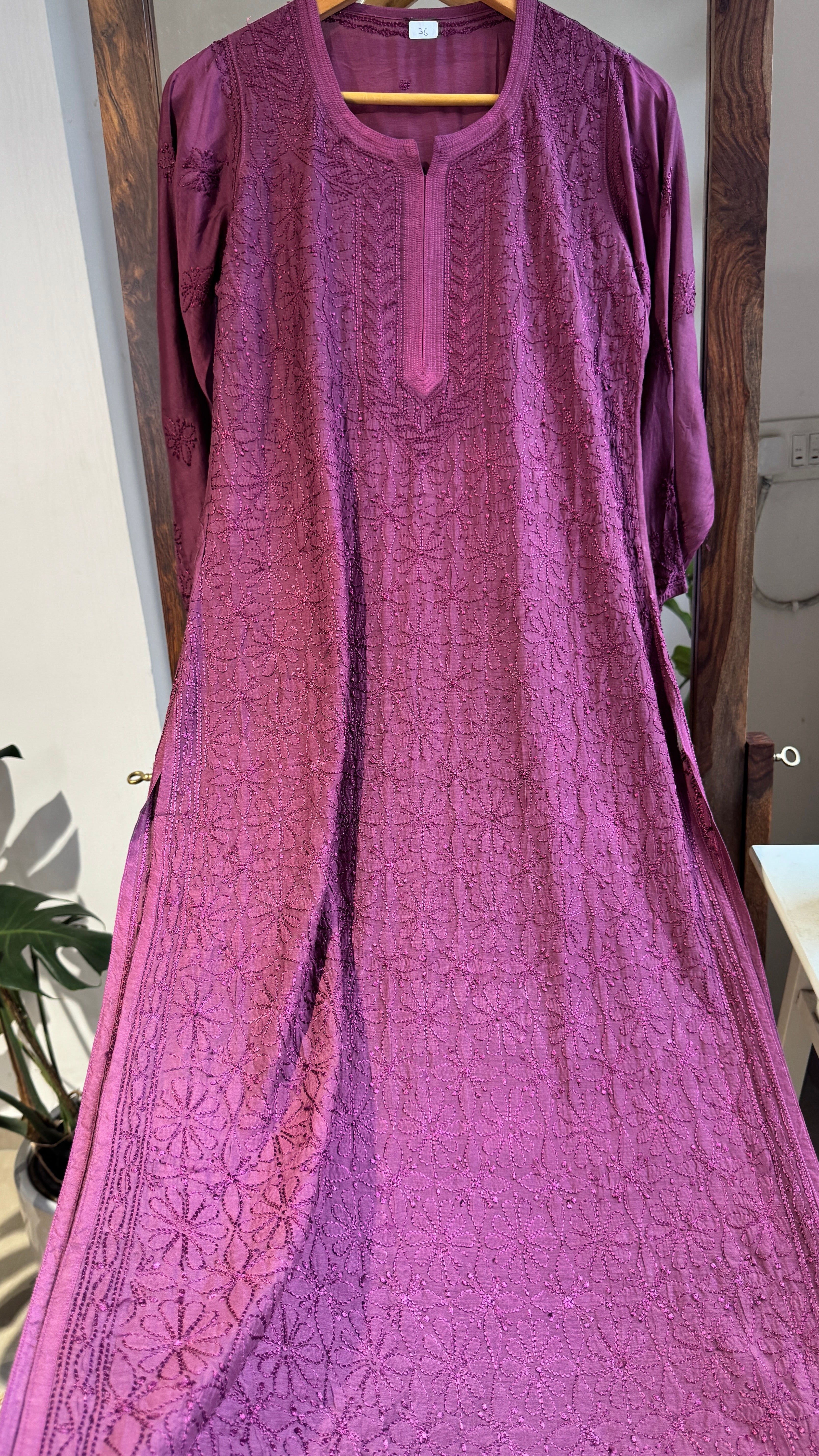 Muslin Chikankari Kurti - Plum Purple - BERRY Collection