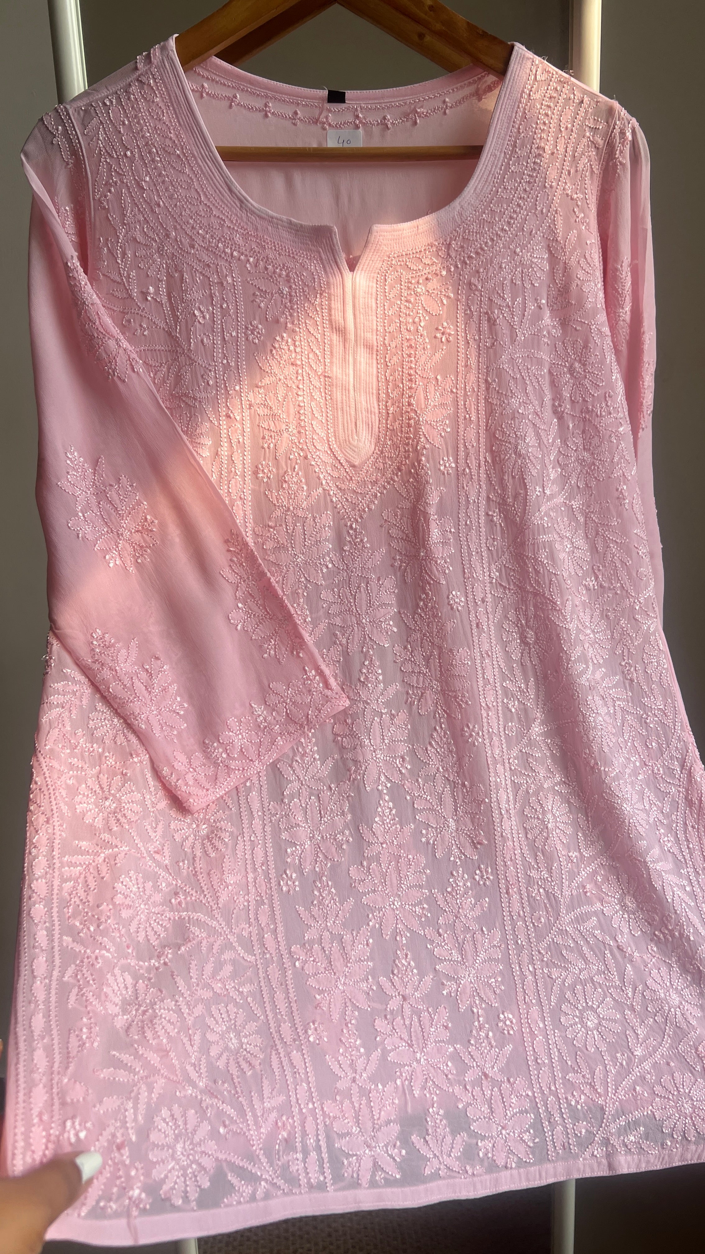 Chikankari Viscose Georgette short Top in pink