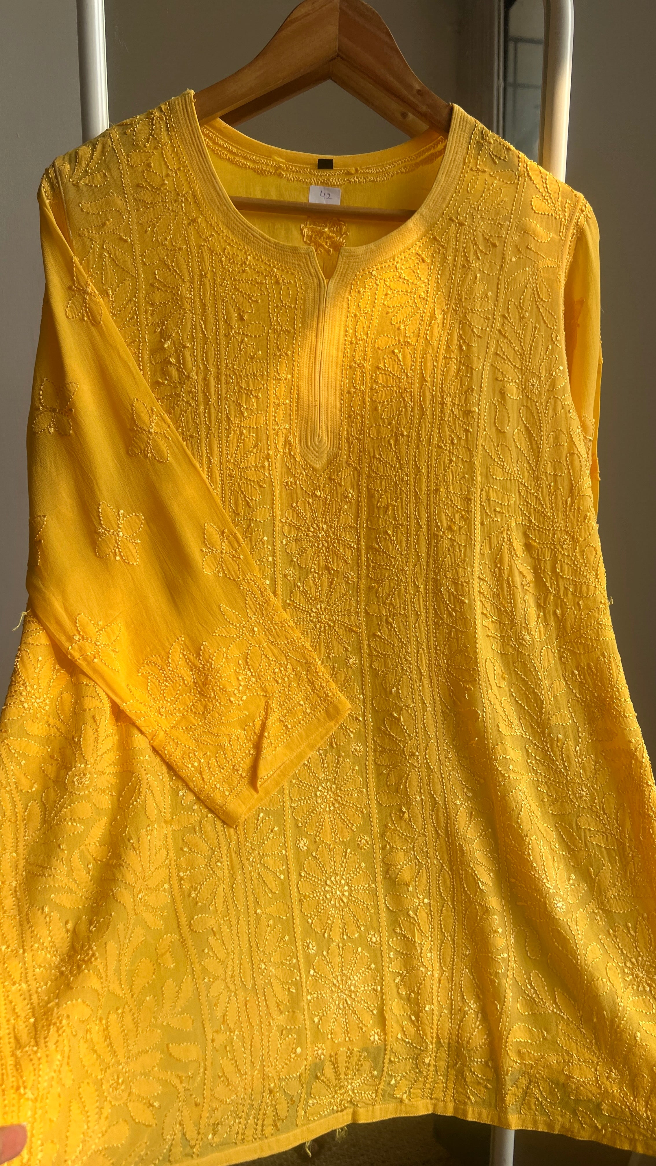Chikankari Viscose Georgette short Top in Yellow