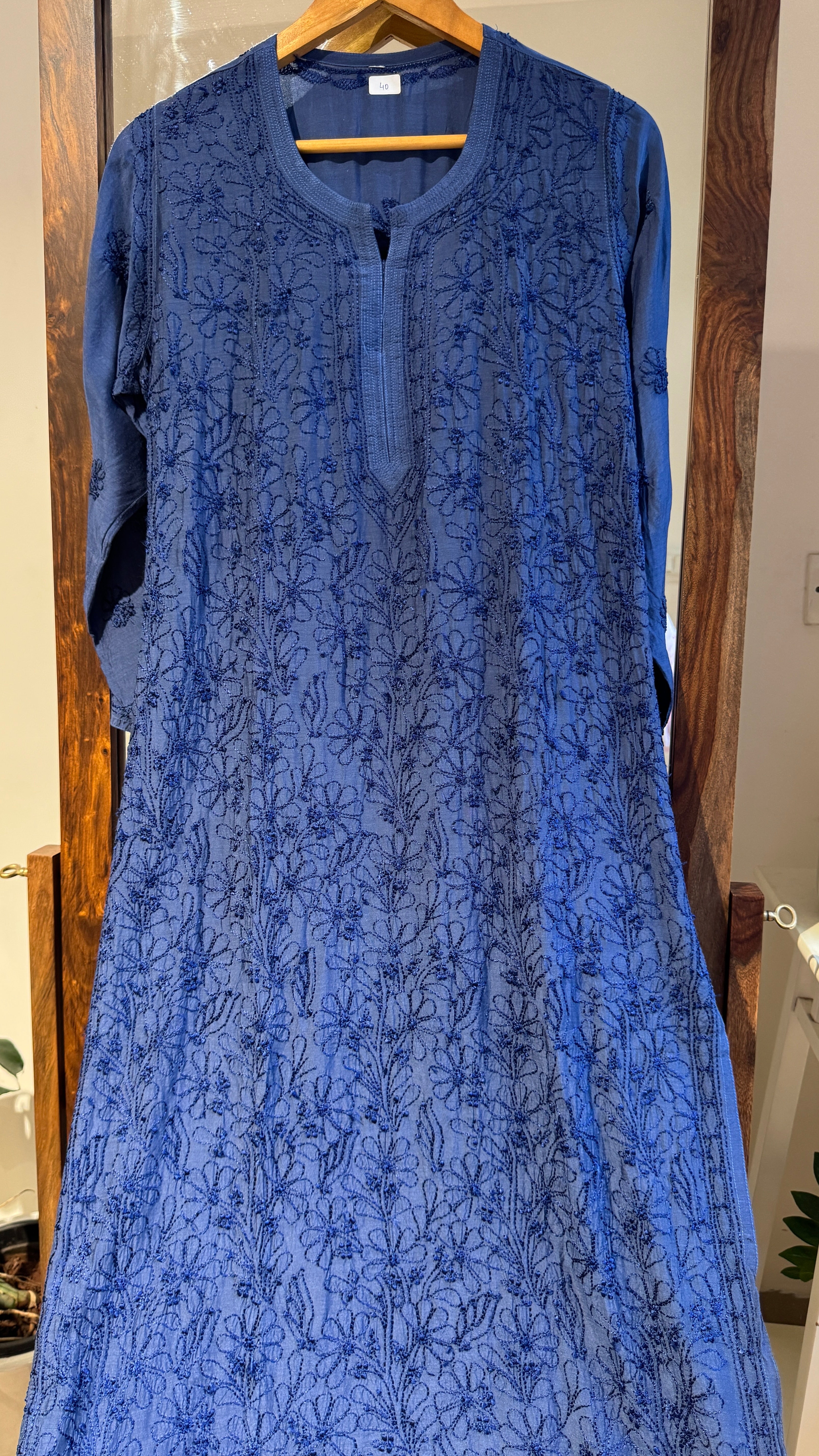 Muslin Chikankari Kurti - Dark Blue - BERRY Collection