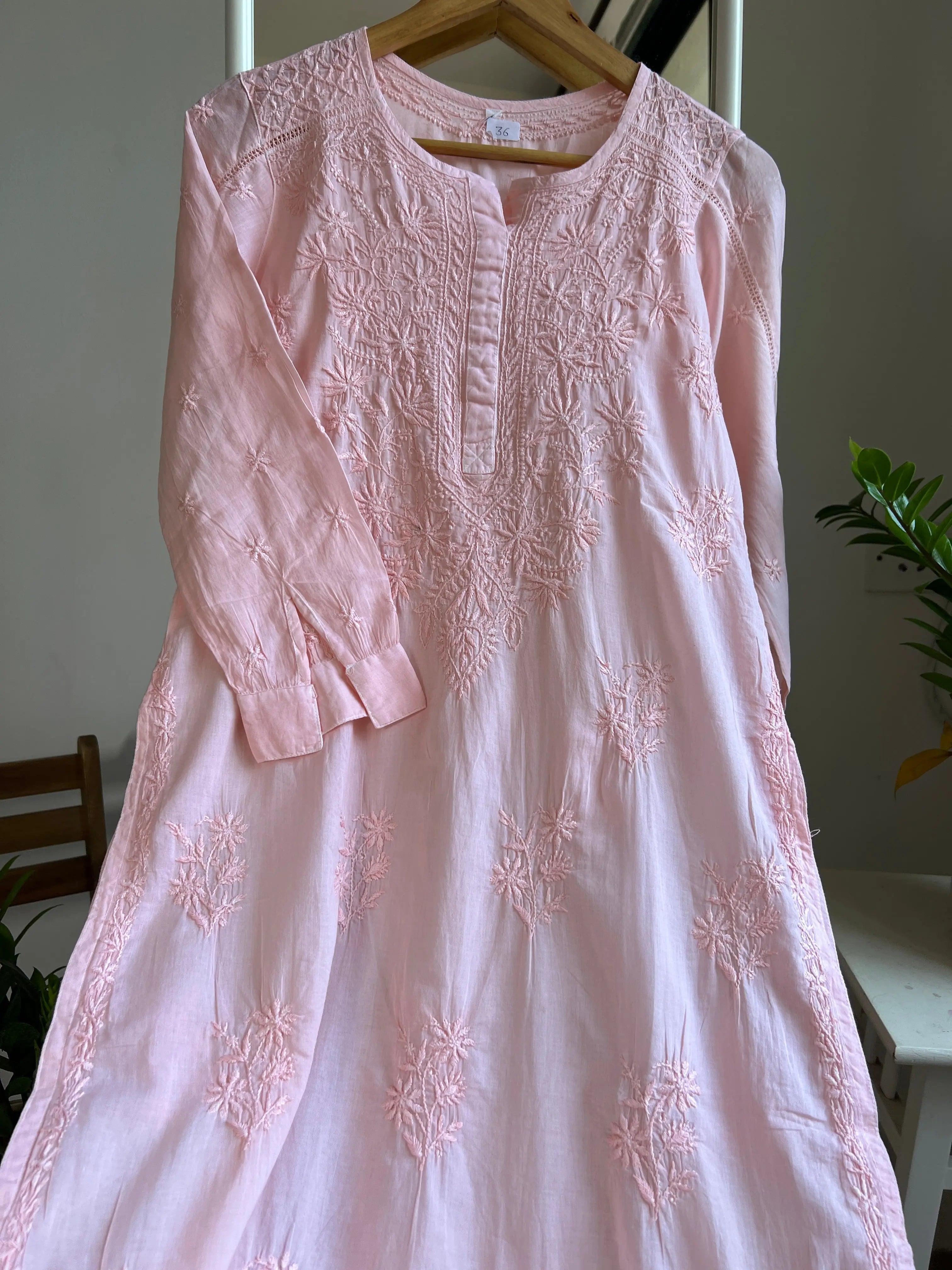Mul Cotton Peach  Chikankari Kurti - Saaz Collection ARIAA CHIKANKARI 