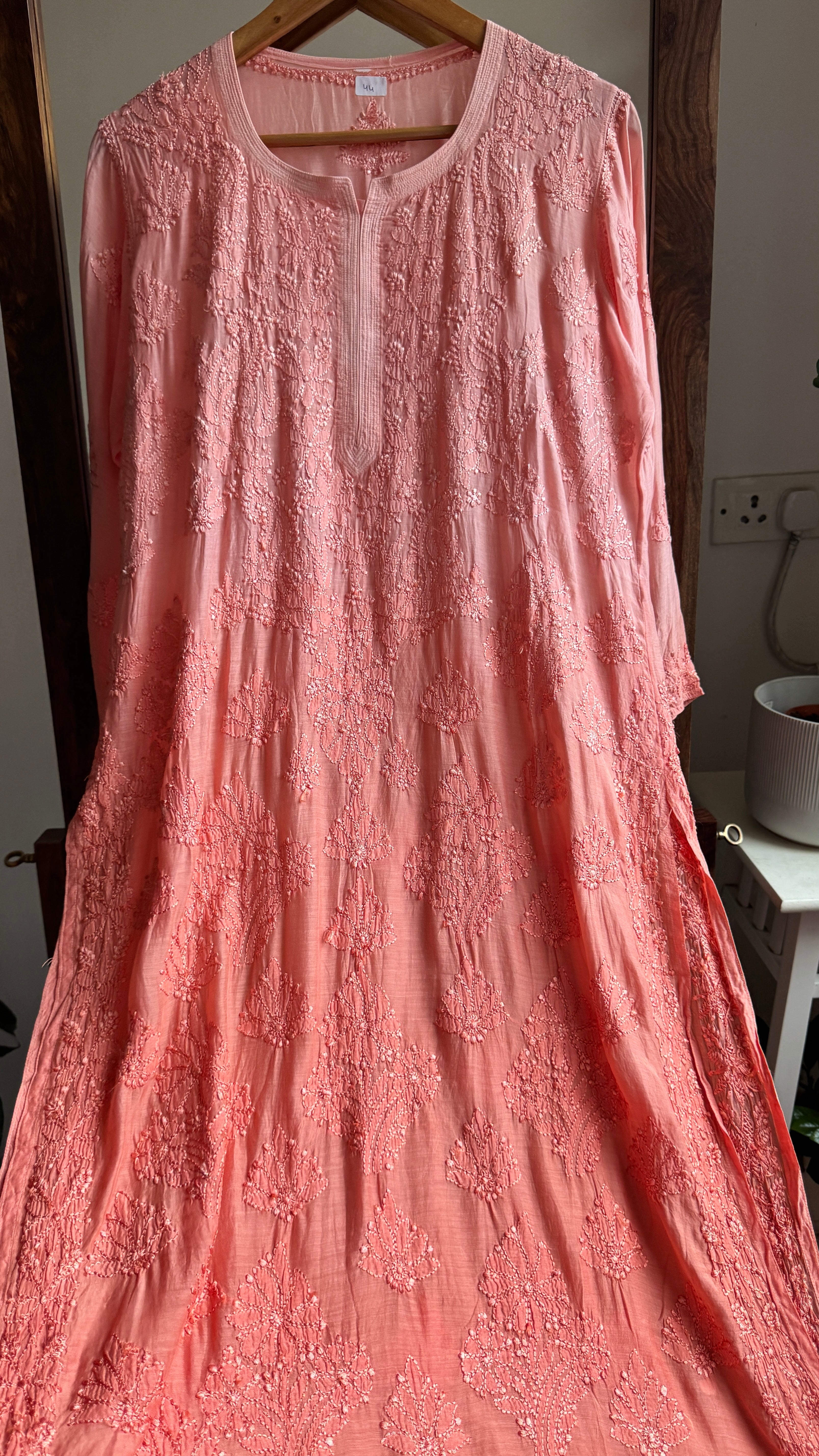 Muslin Chikankari Kurti - Peach Ombre - BERRY Collection