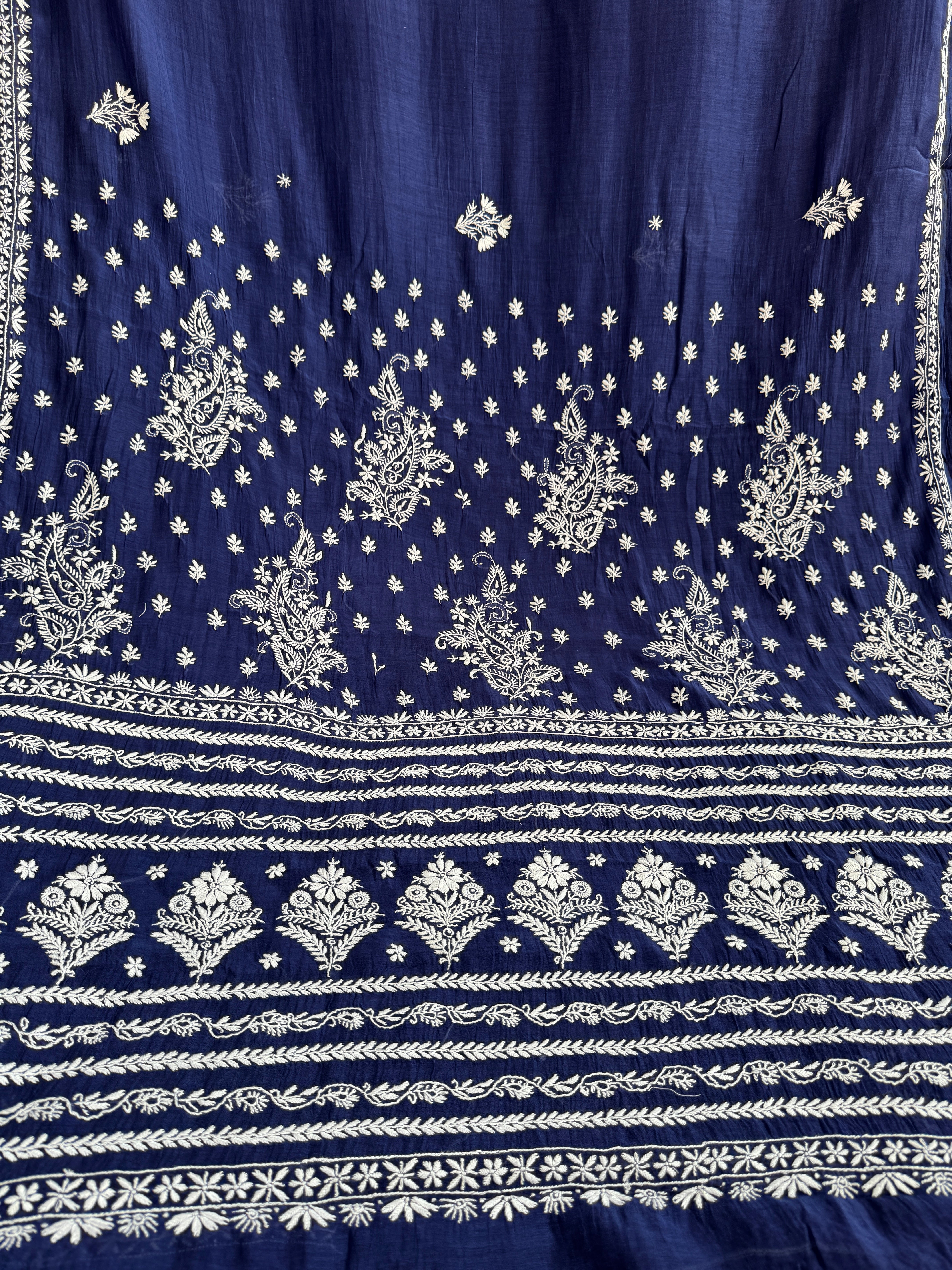 Pure Mul Chanderi Chikankari saree in Blue