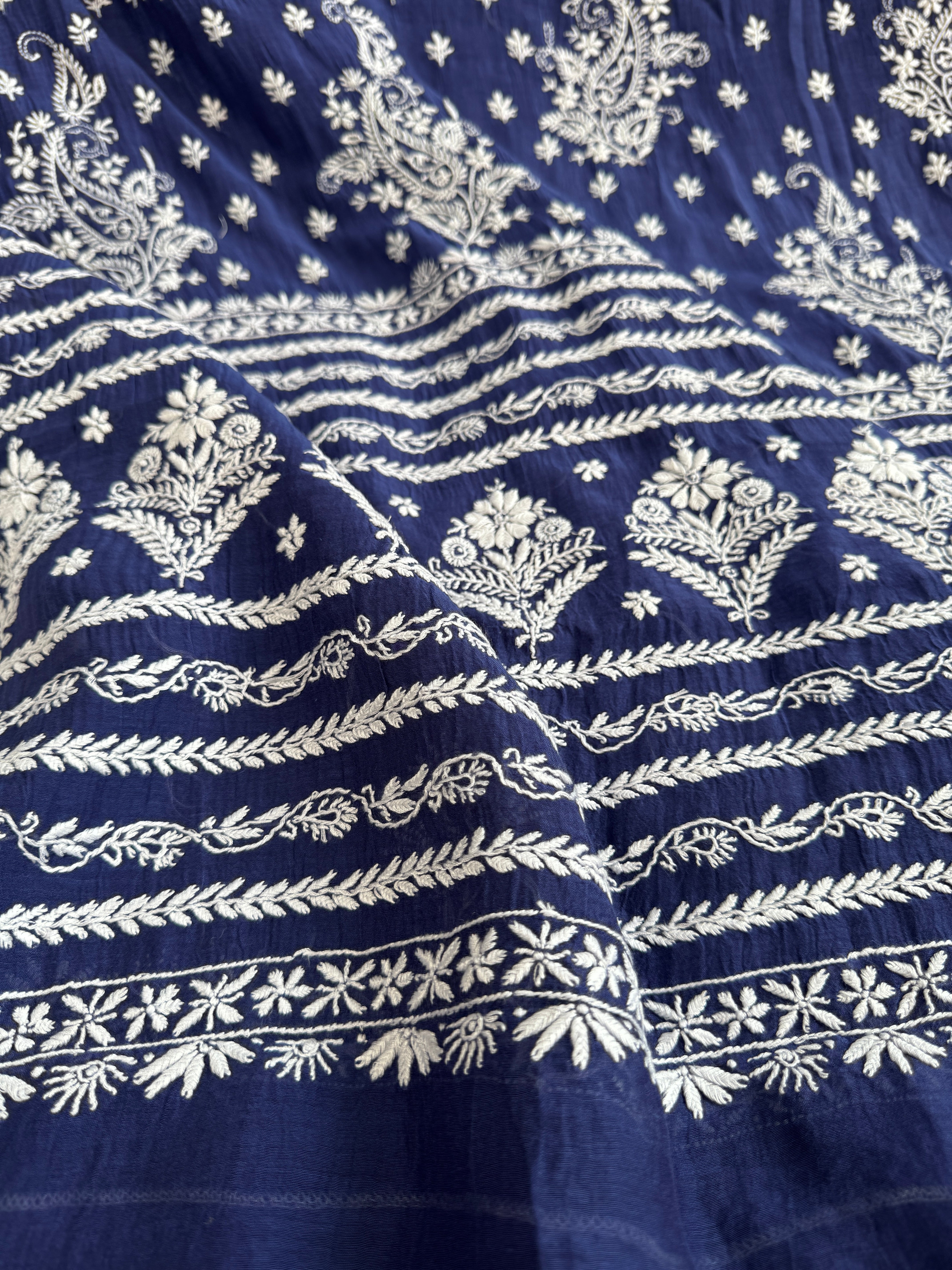 Pure Mul Chanderi Chikankari saree in Blue