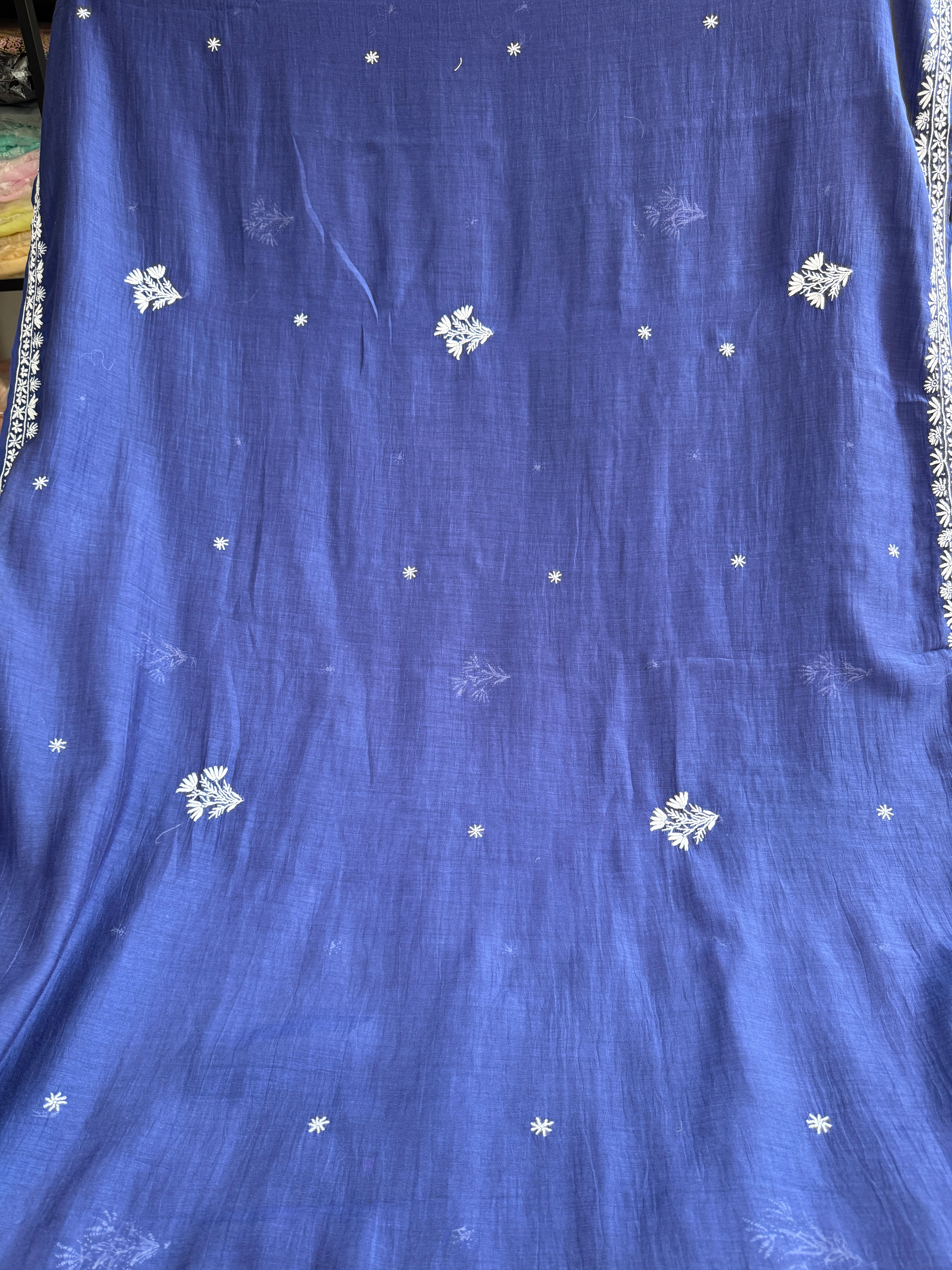 Pure Mul Chanderi Chikankari saree in Blue