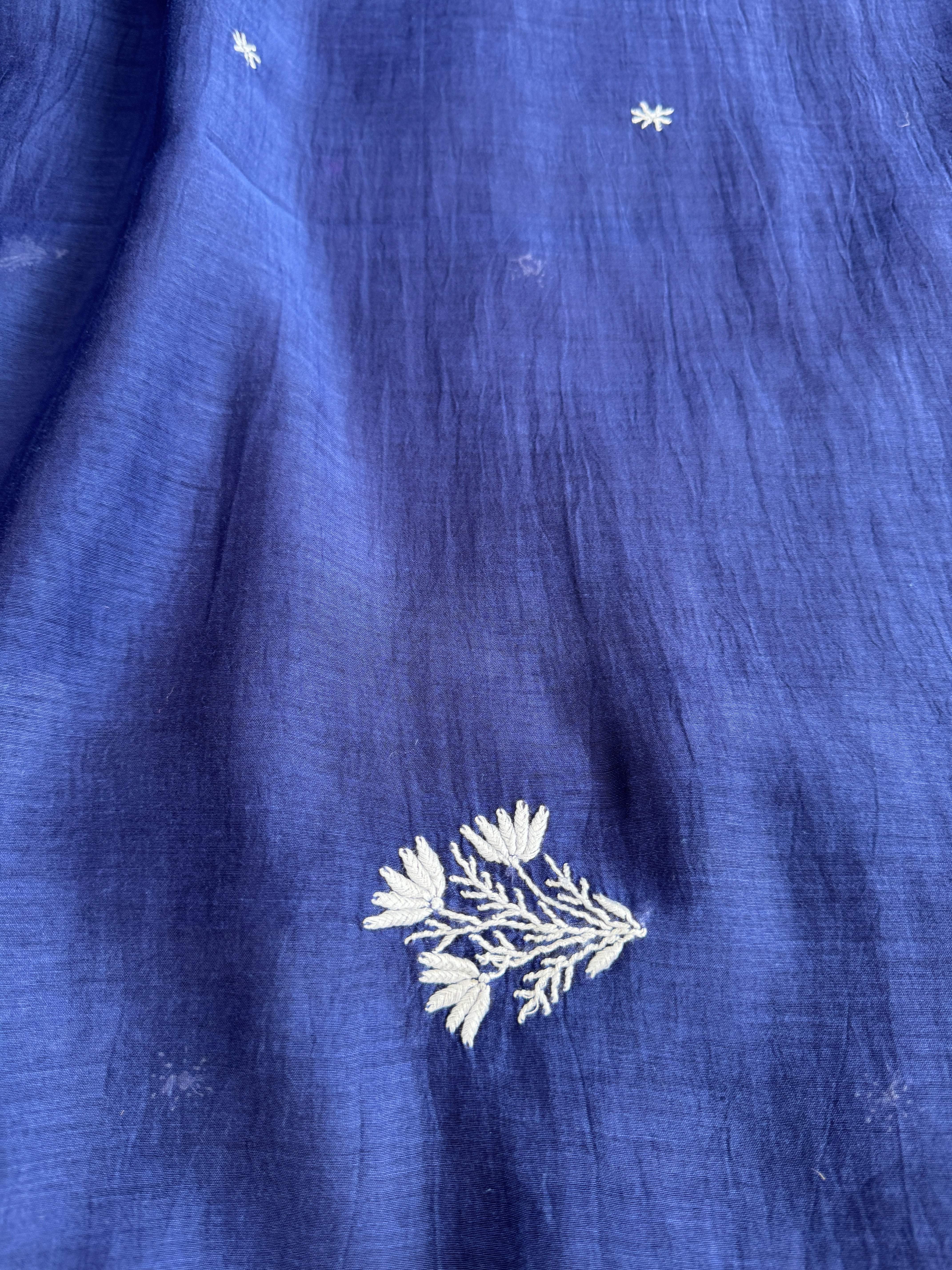 Pure Mul Chanderi Chikankari saree in Blue