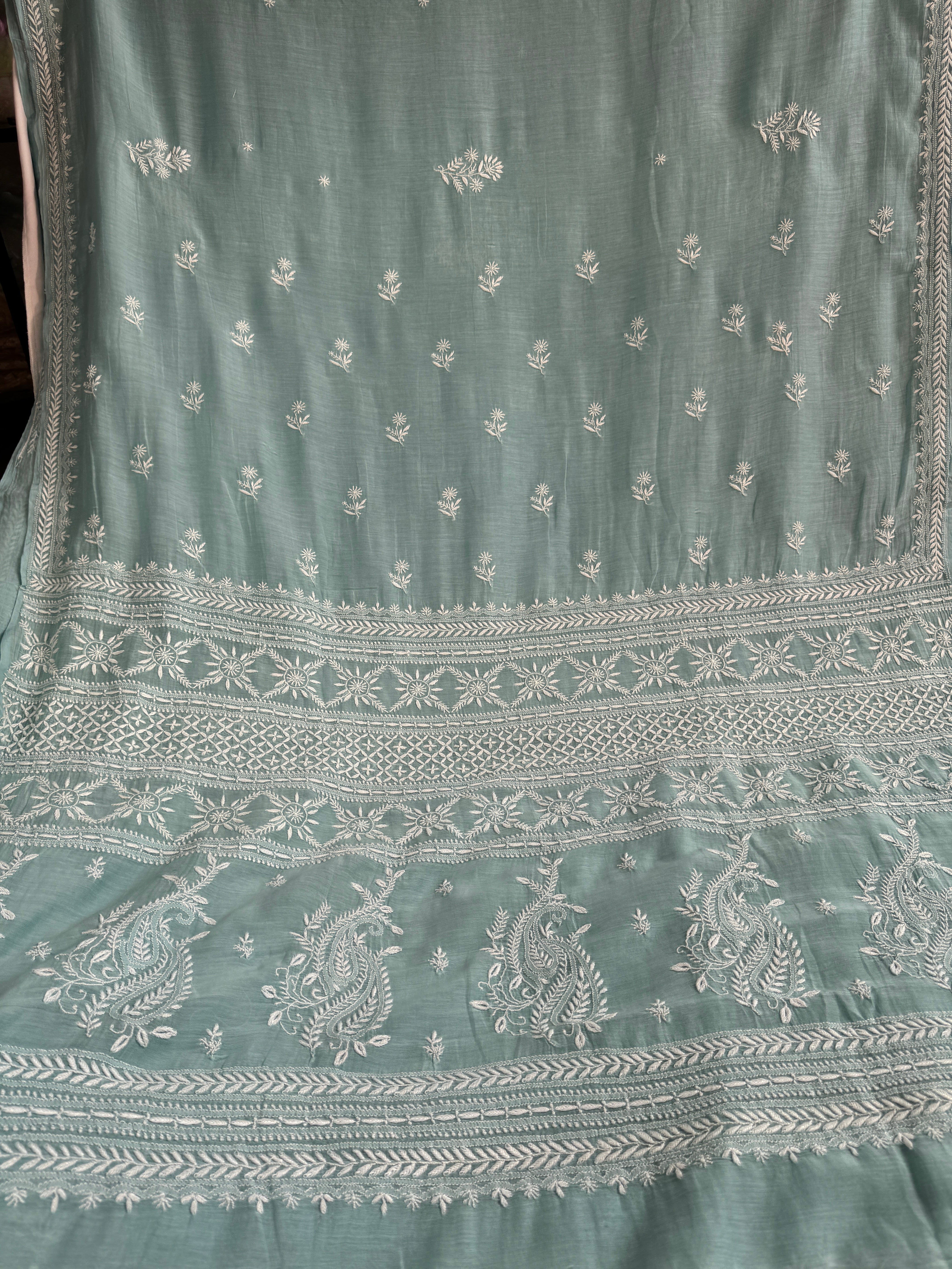 Pure Mul Chanderi Chikankari saree in Sea Blue
