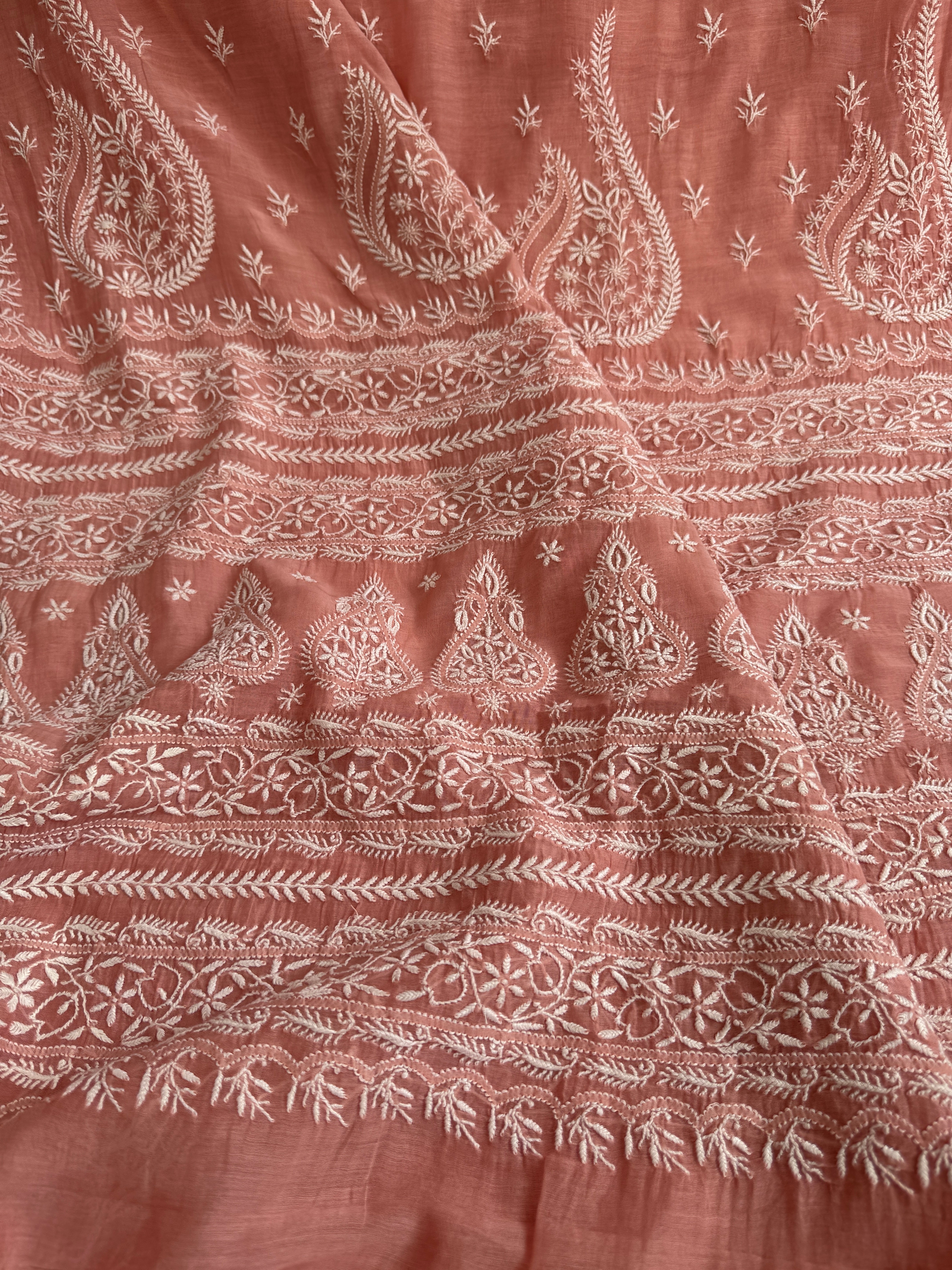 Pure Mul Chanderi Chikankari saree in Rosewood pink