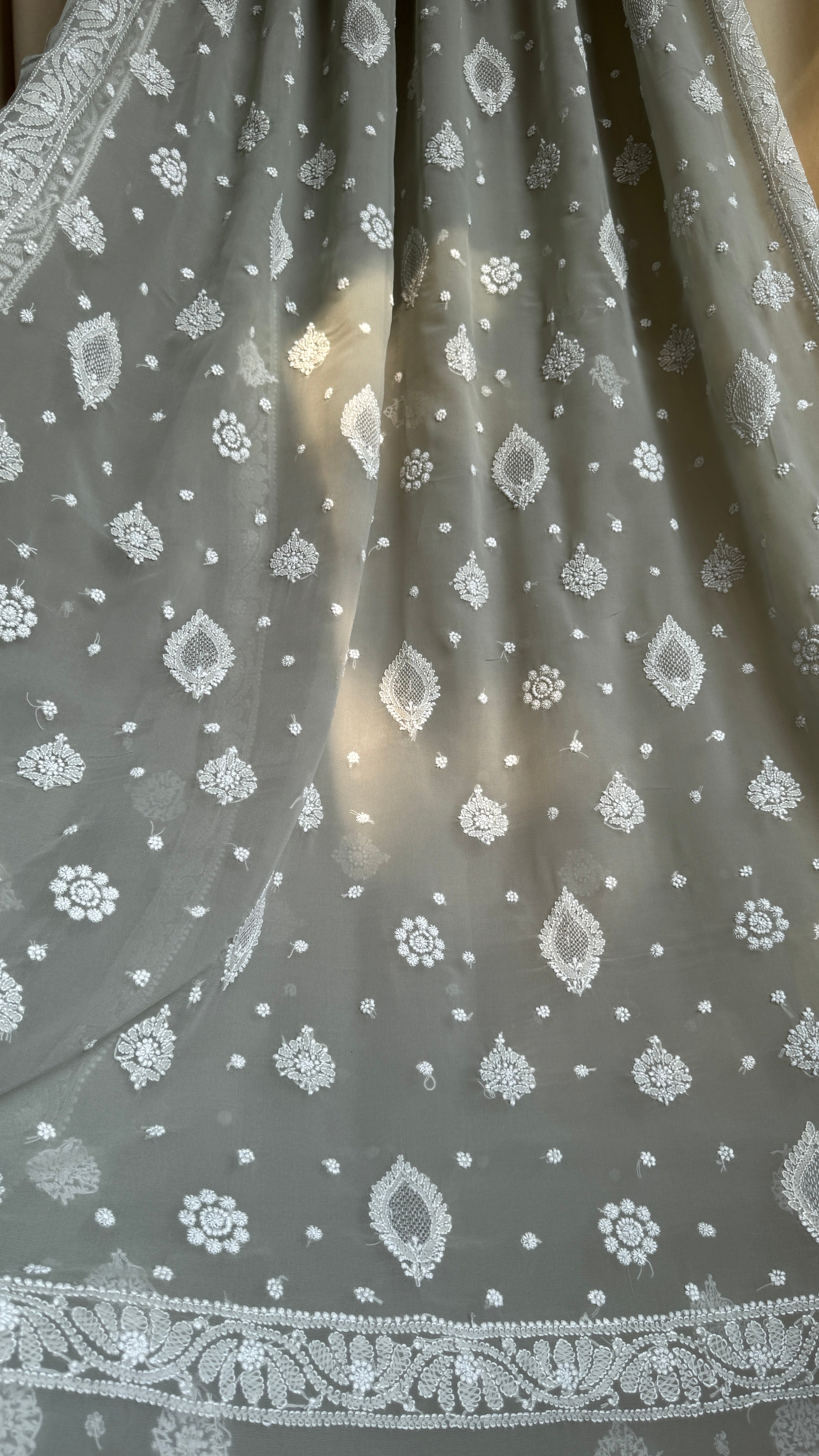 Georgette Chikankari saree in Grey