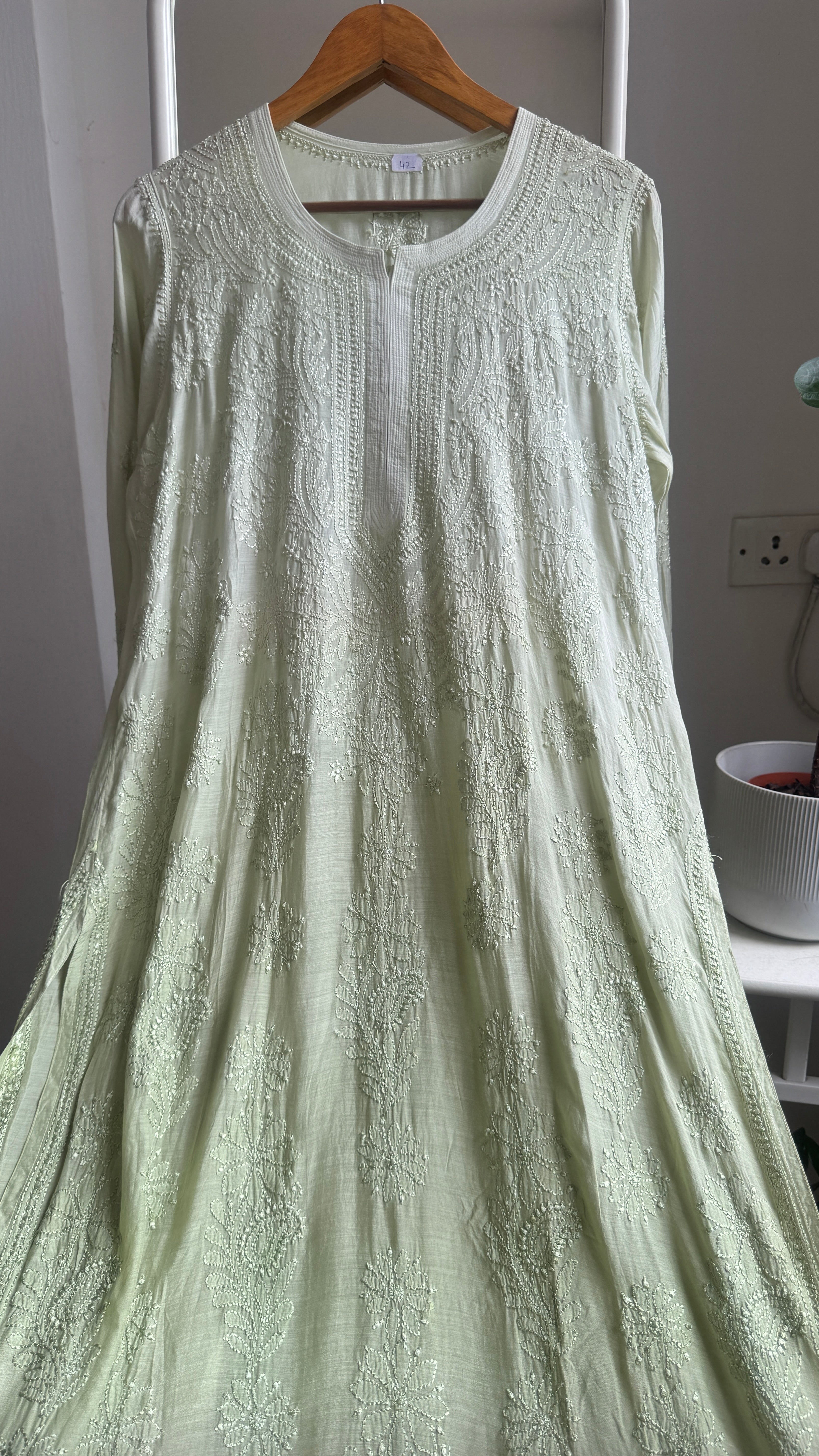 Muslin Chikankari Kurti - Light Pista Green - BERRY Collection