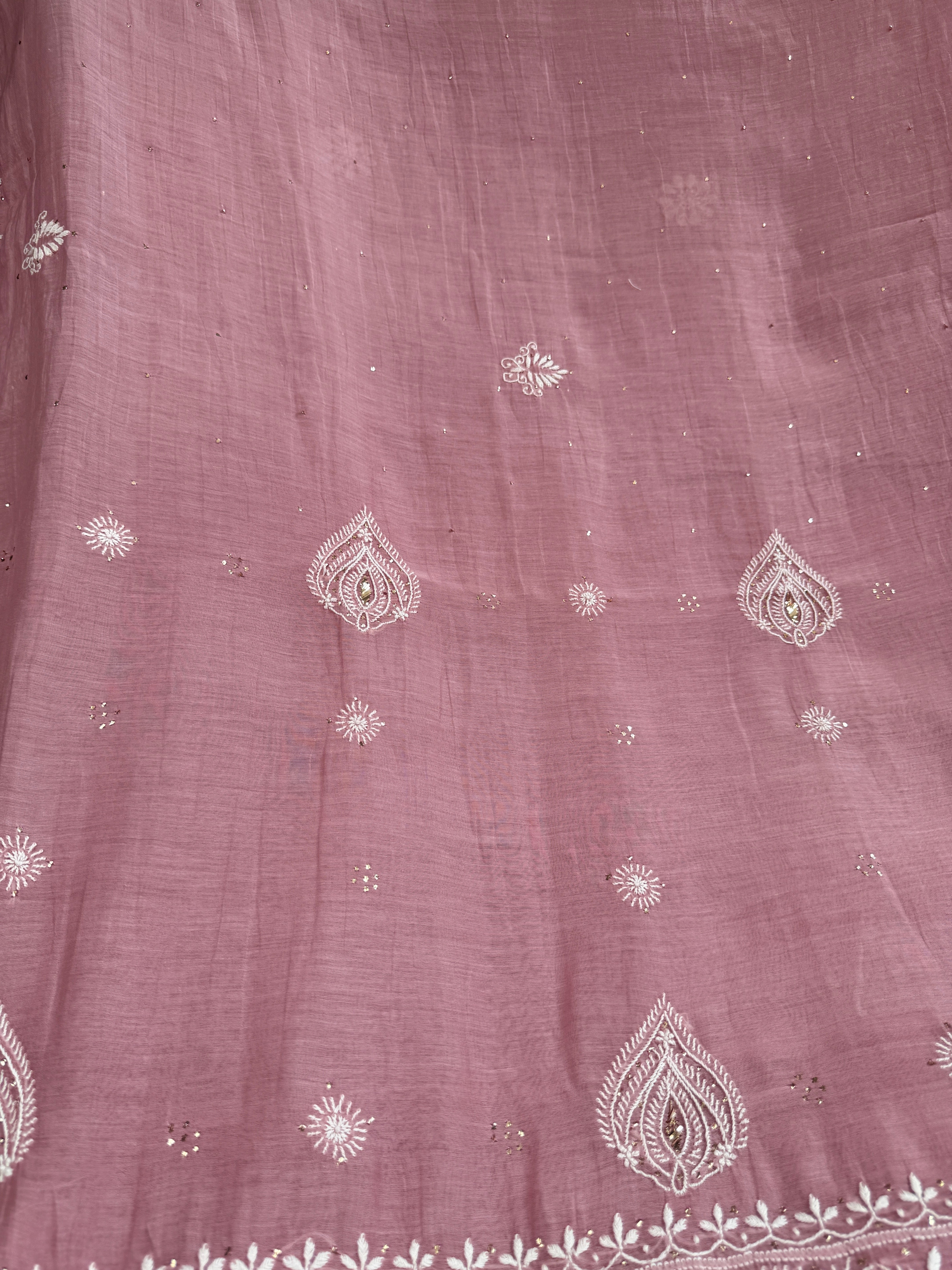 Pure Mul Chanderi Chikankari saree in Mauve with Mukaish work