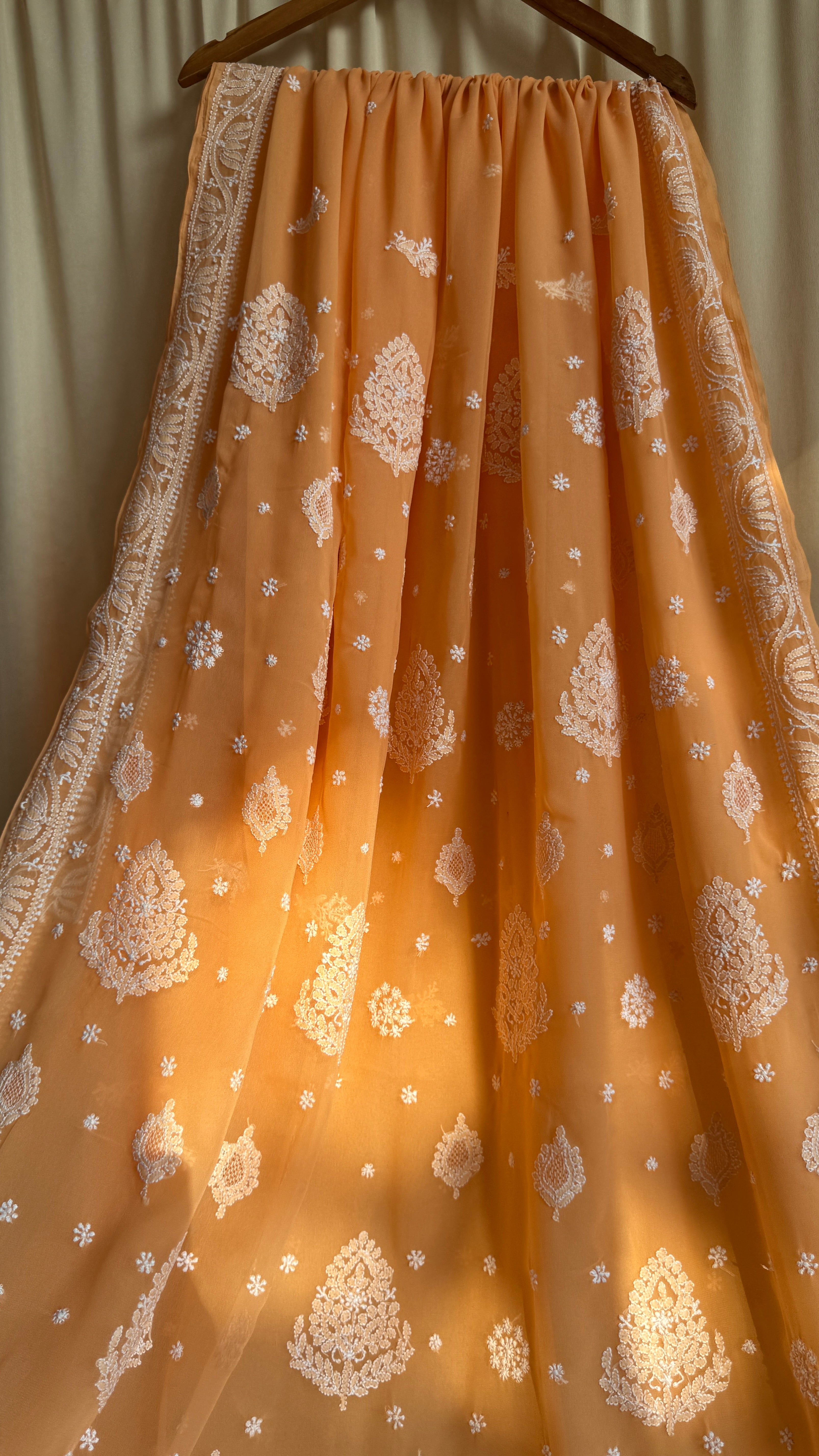Georgette Chikankari saree in Sunset Orange