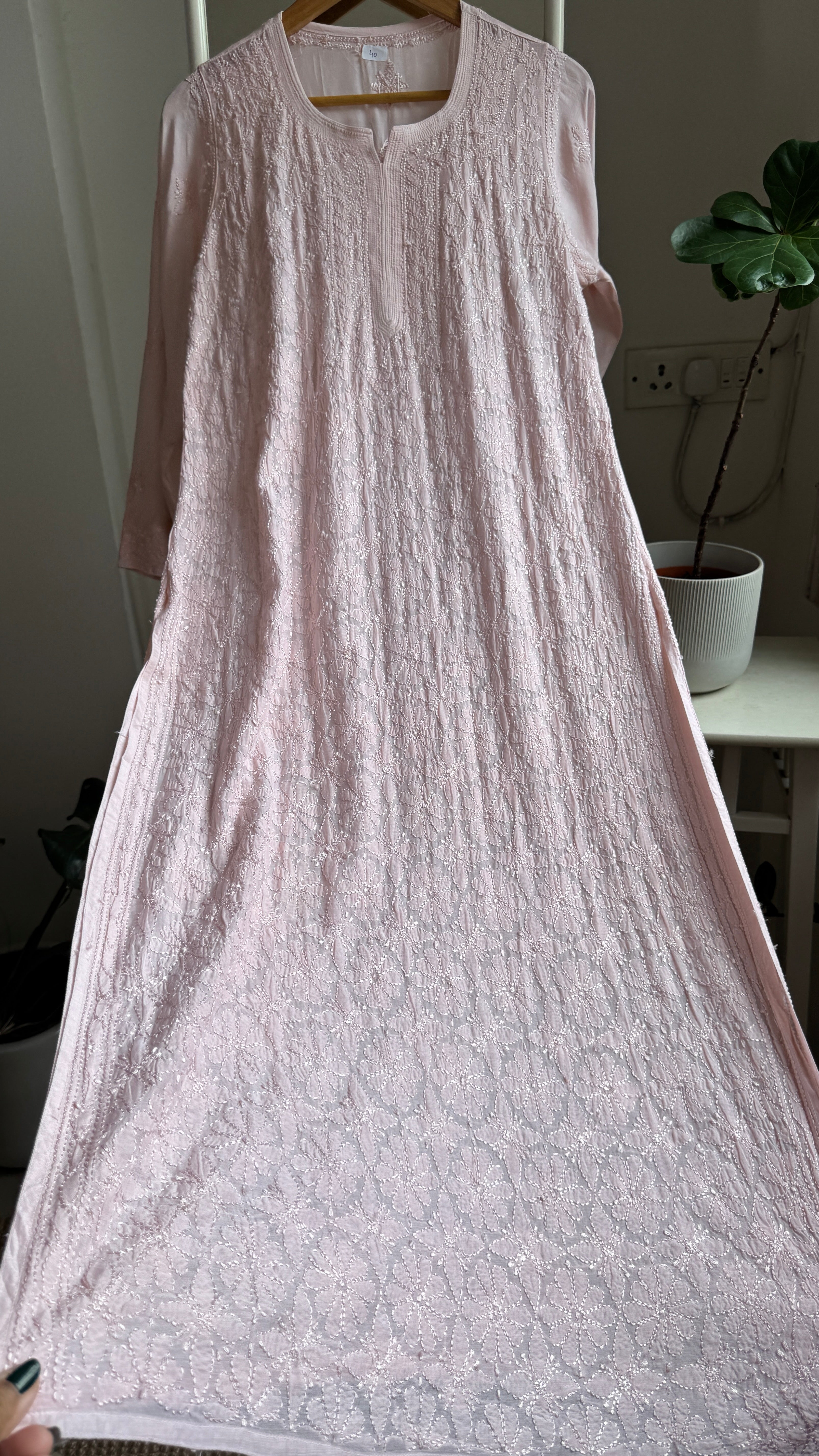 Muslin Chikankari Kurti - Pale Pink - BERRY Collection