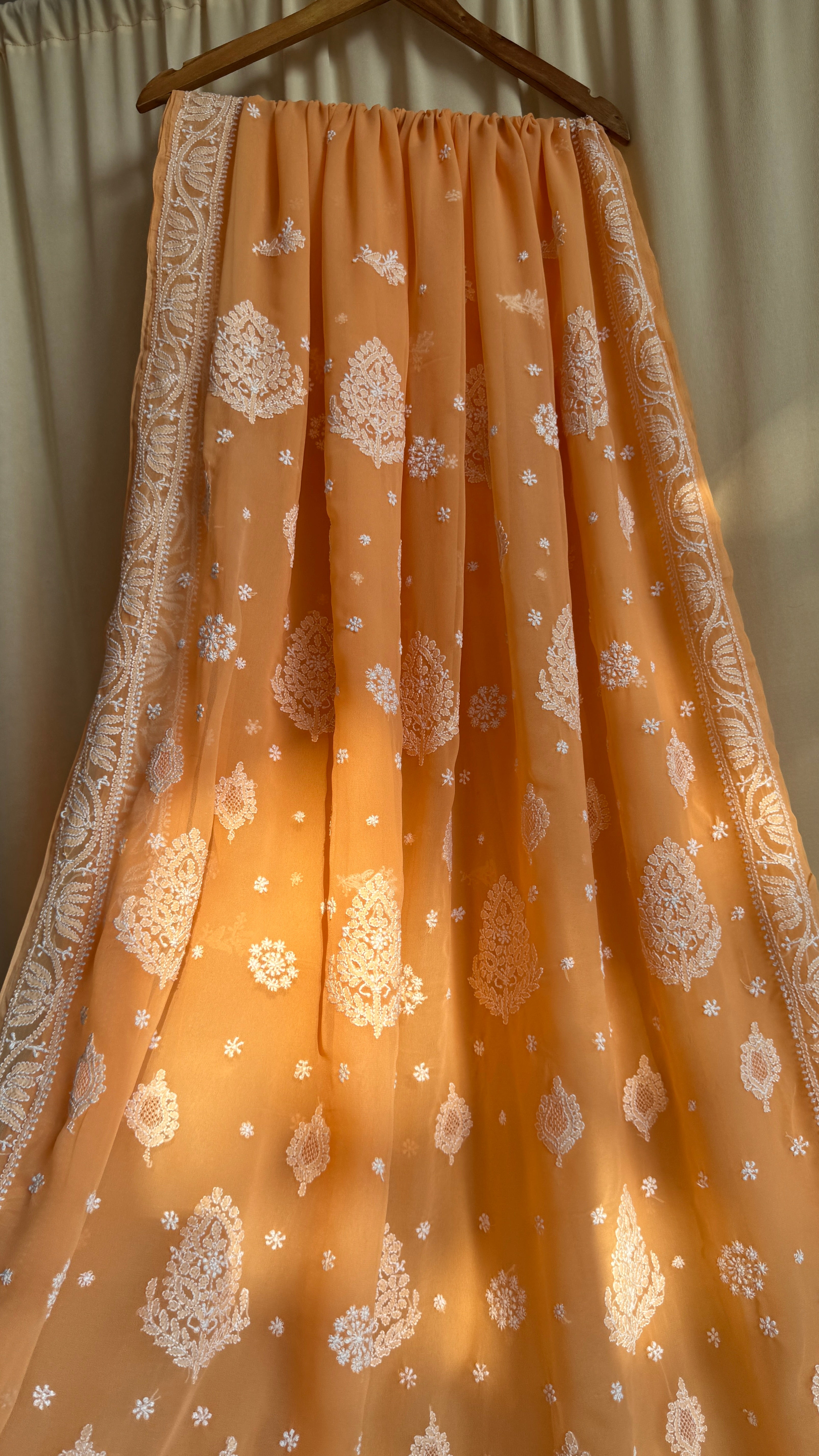 Georgette Chikankari saree in Sunset Orange