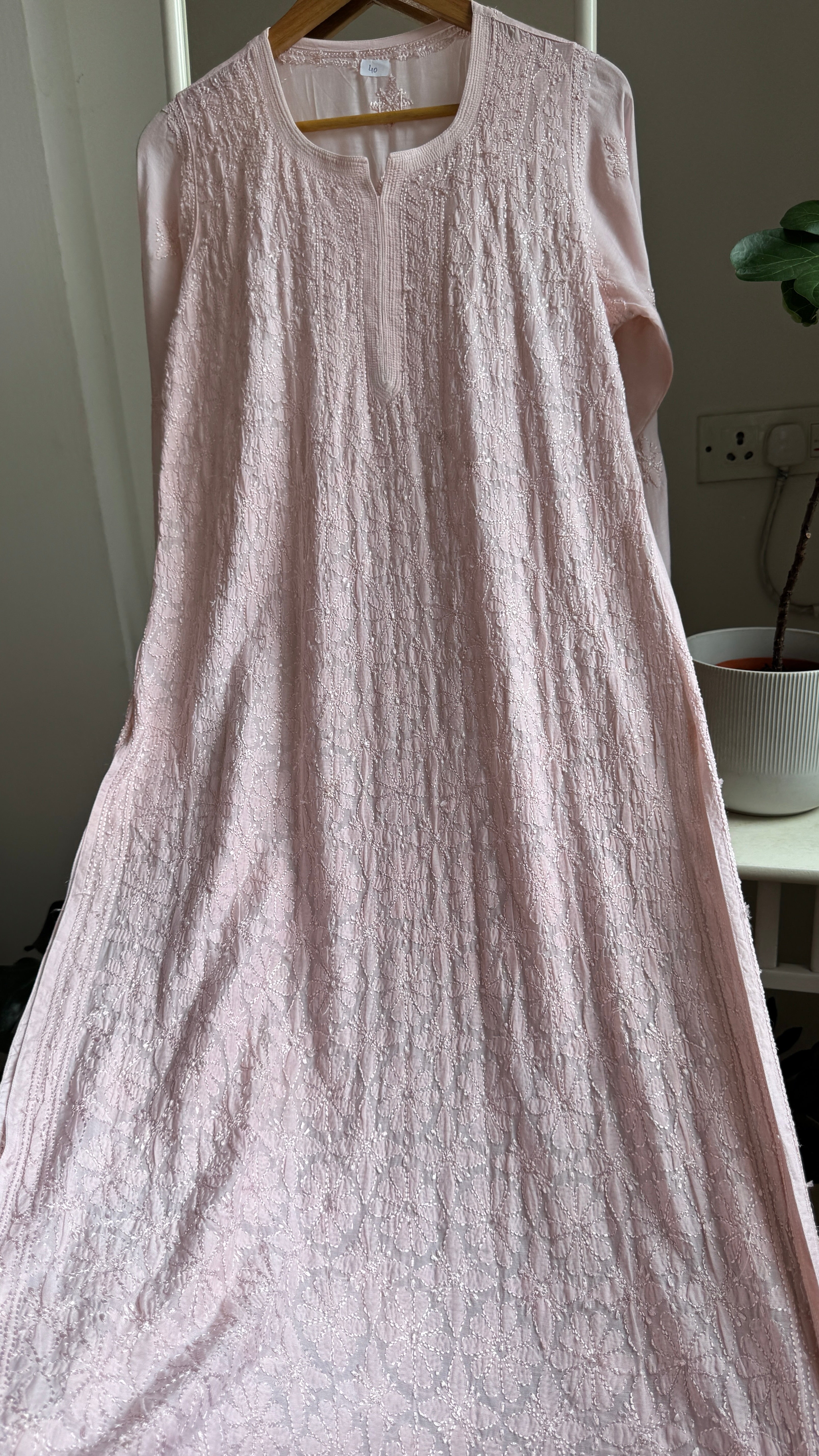 Muslin Chikankari Kurti - Pale Pink - BERRY Collection