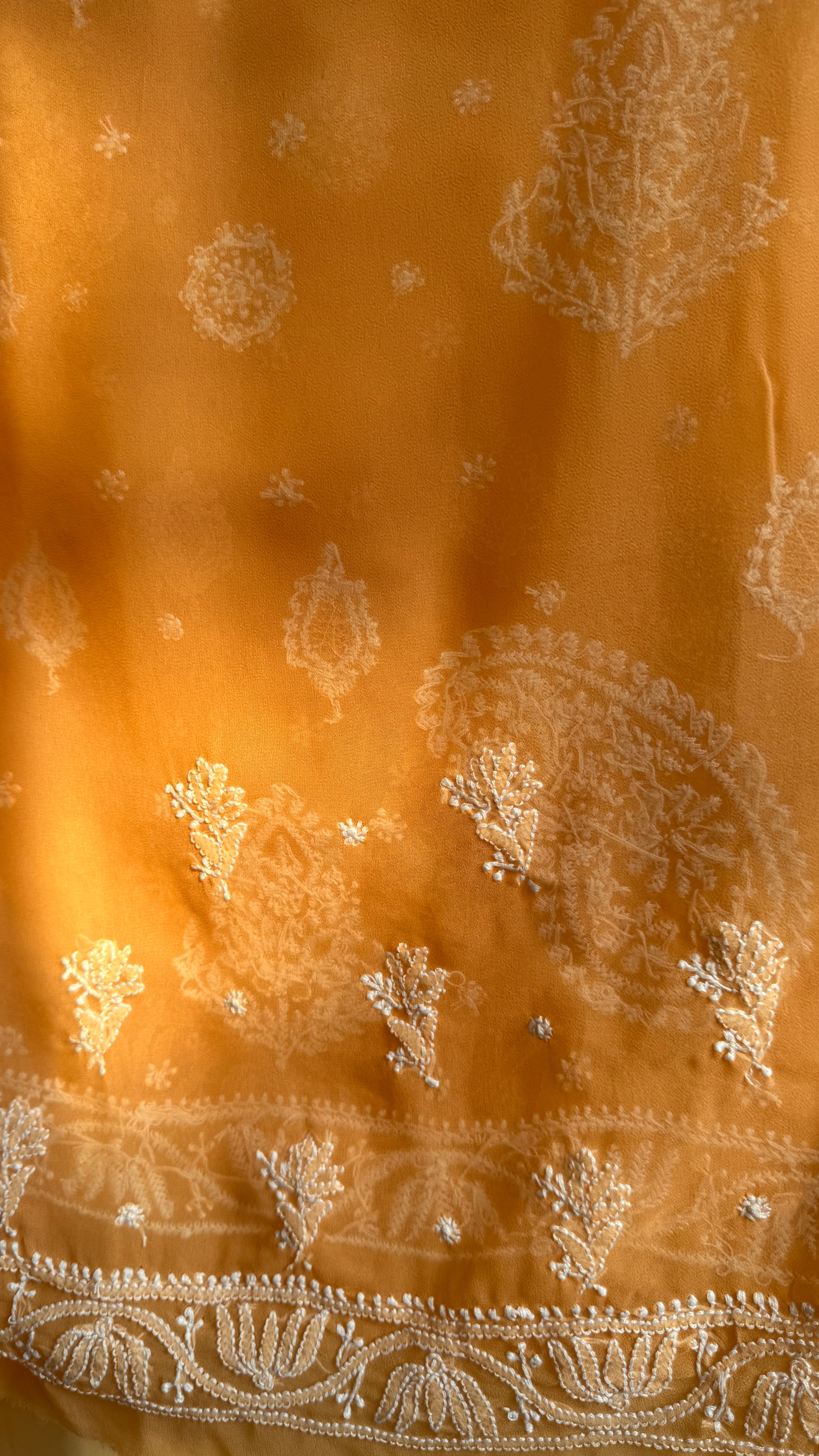 Georgette Chikankari saree in Sunset Orange