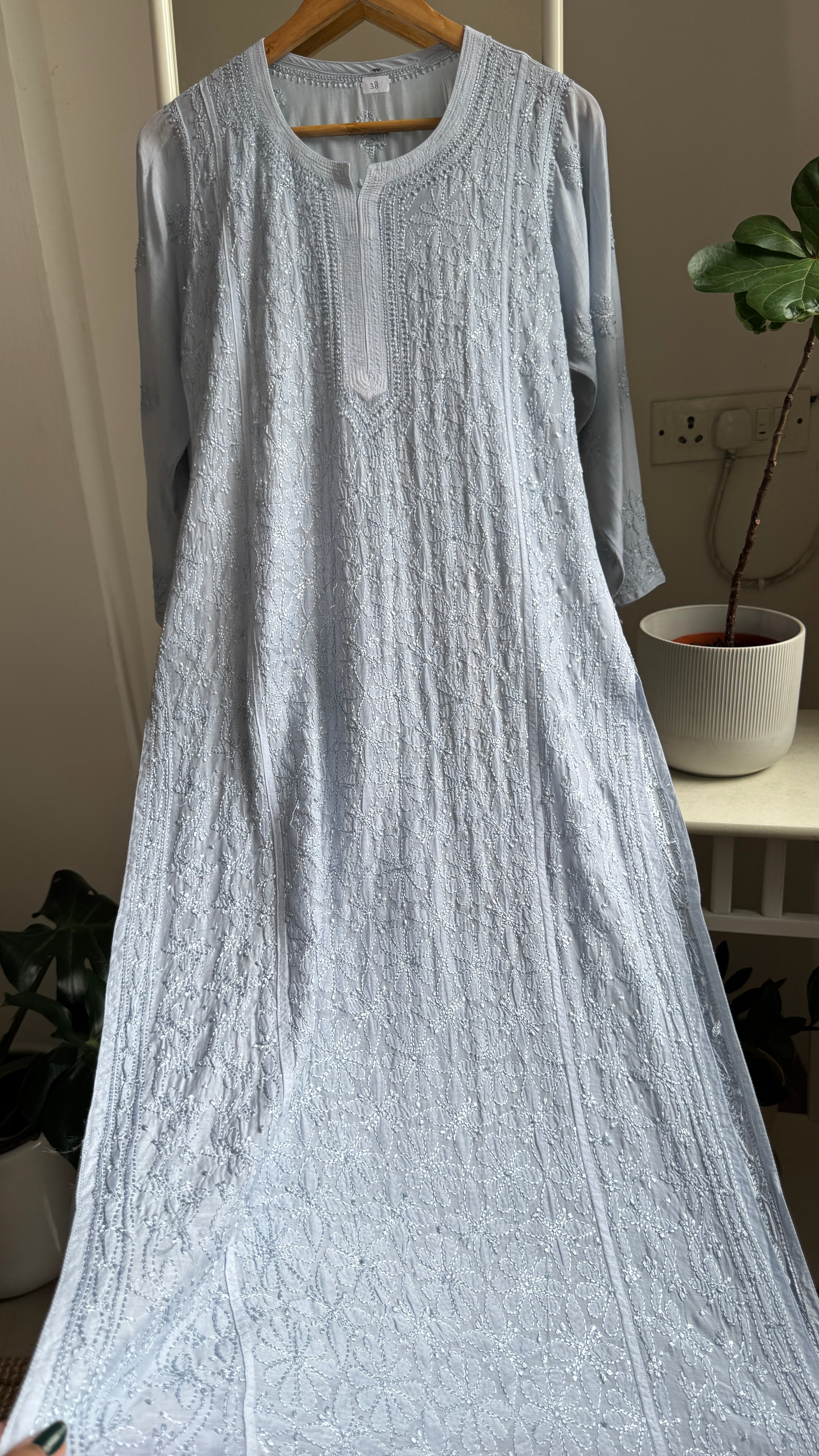 Muslin Chikankari Kurti - Blue Grey - BERRY Collection
