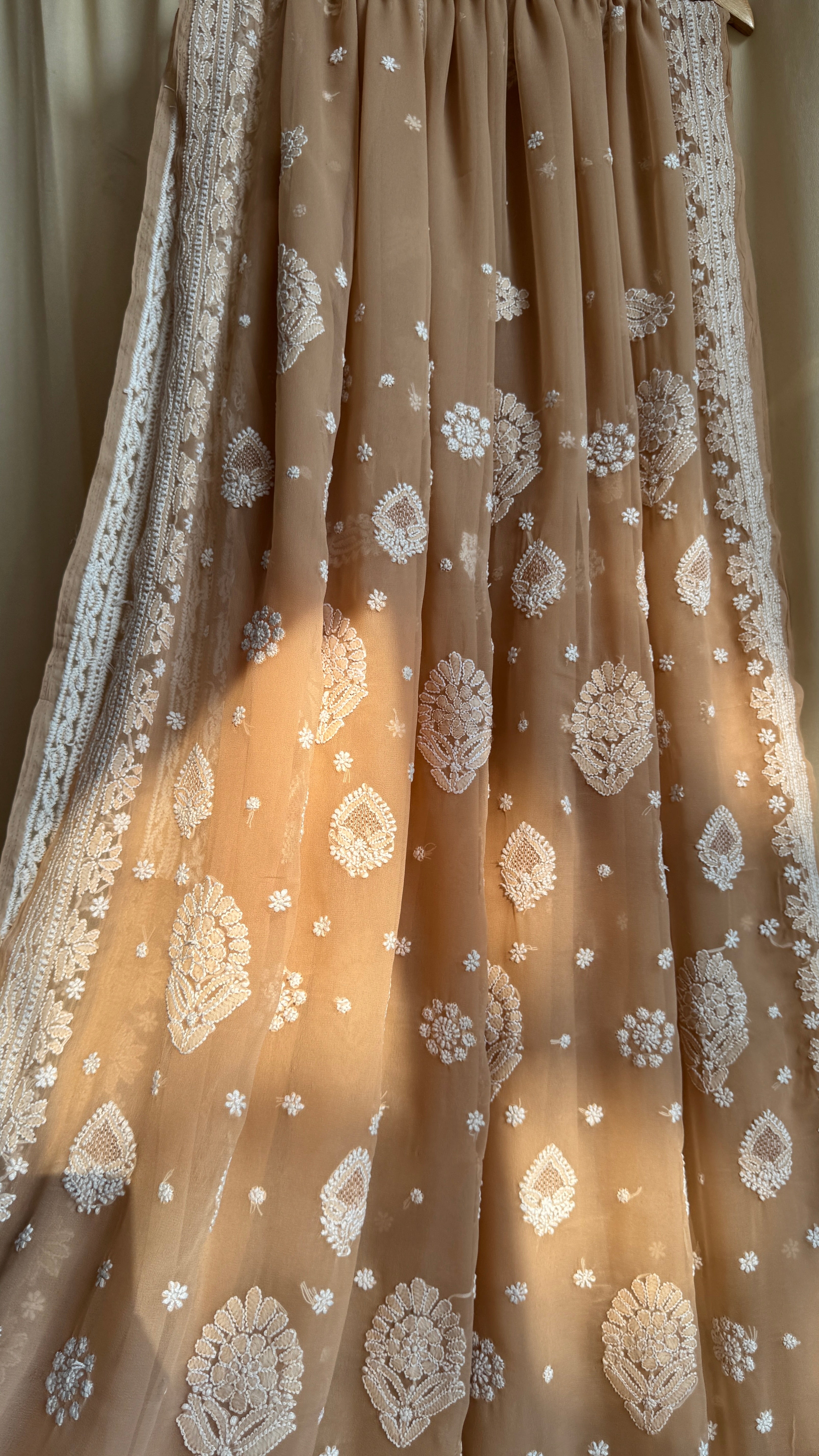 Georgette Chikankari saree in Soft Brown