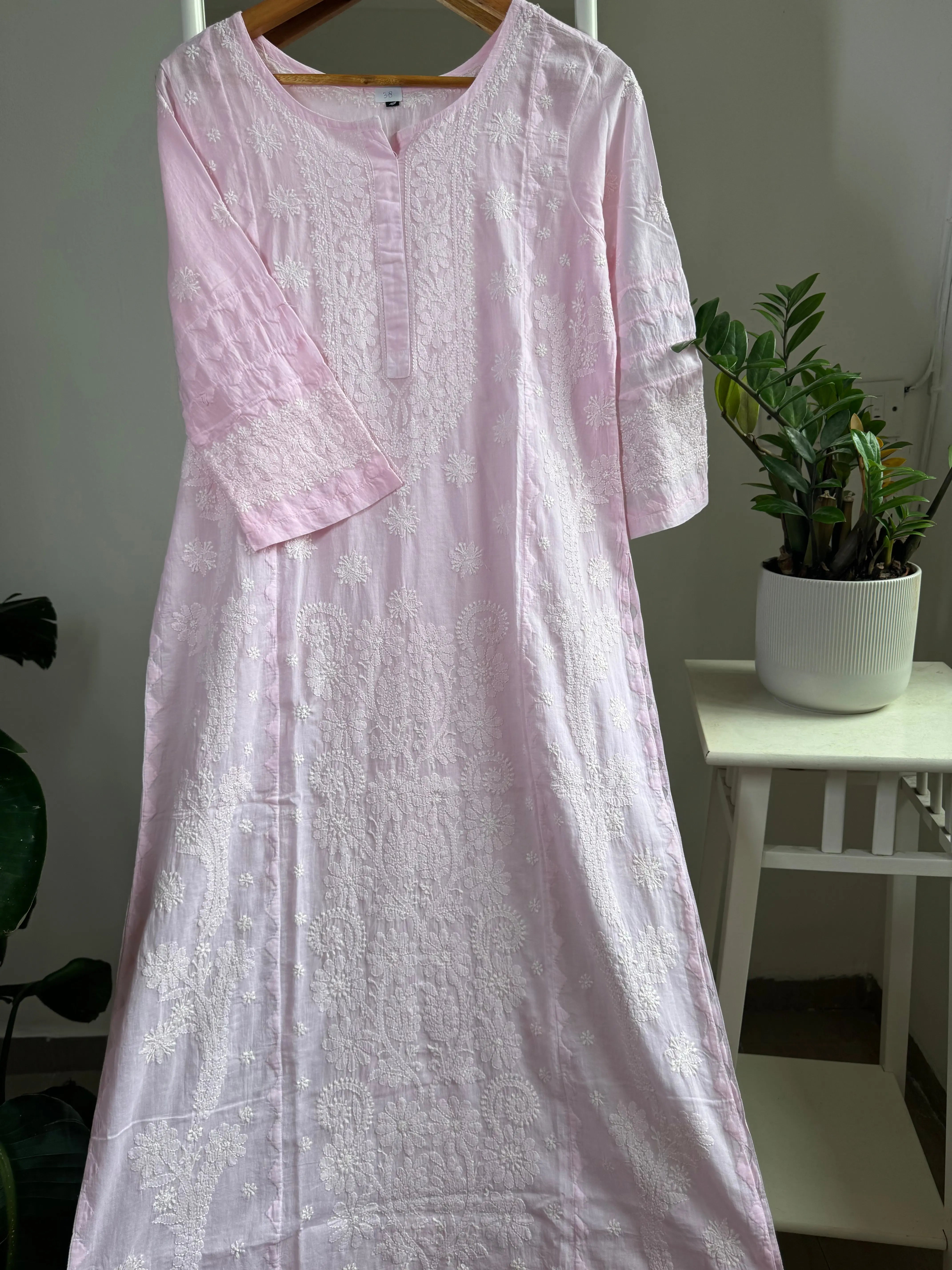 Mul Cotton Chikankari Kurti - Pink ARIAA CHIKANKARI 