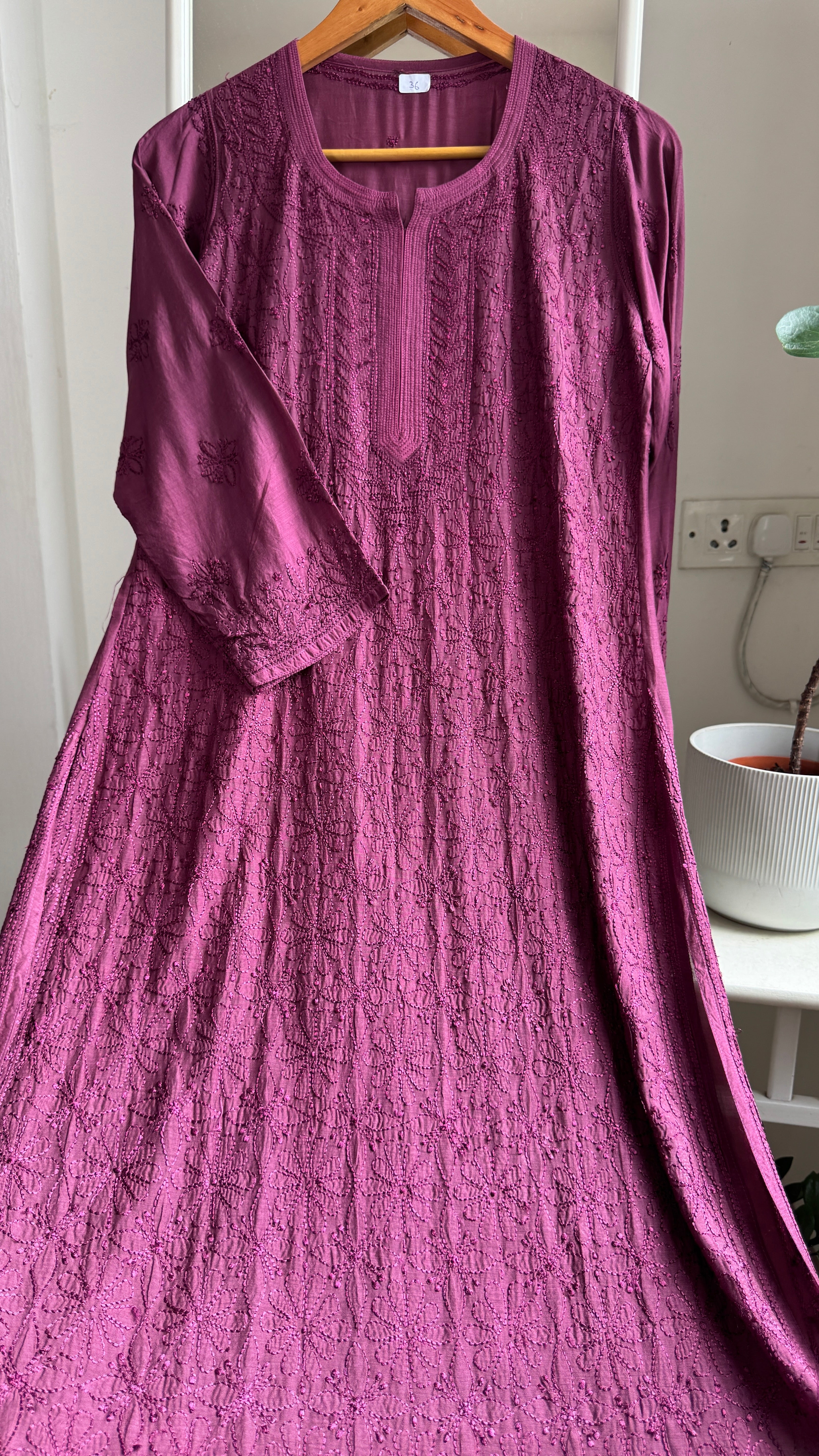 Muslin Chikankari Kurti - Plum Purple - BERRY Collection