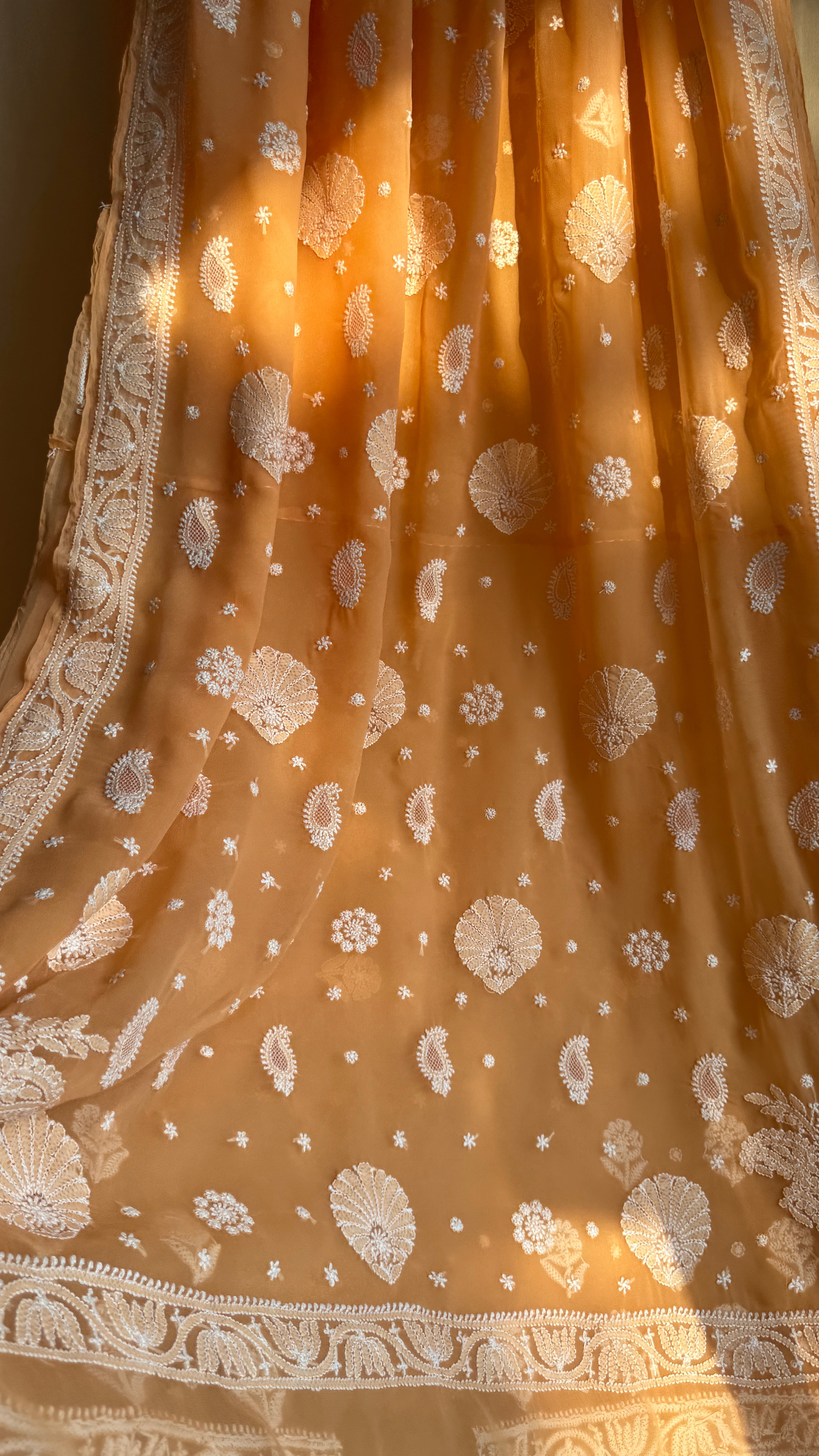 Georgette Chikankari saree in Orange
