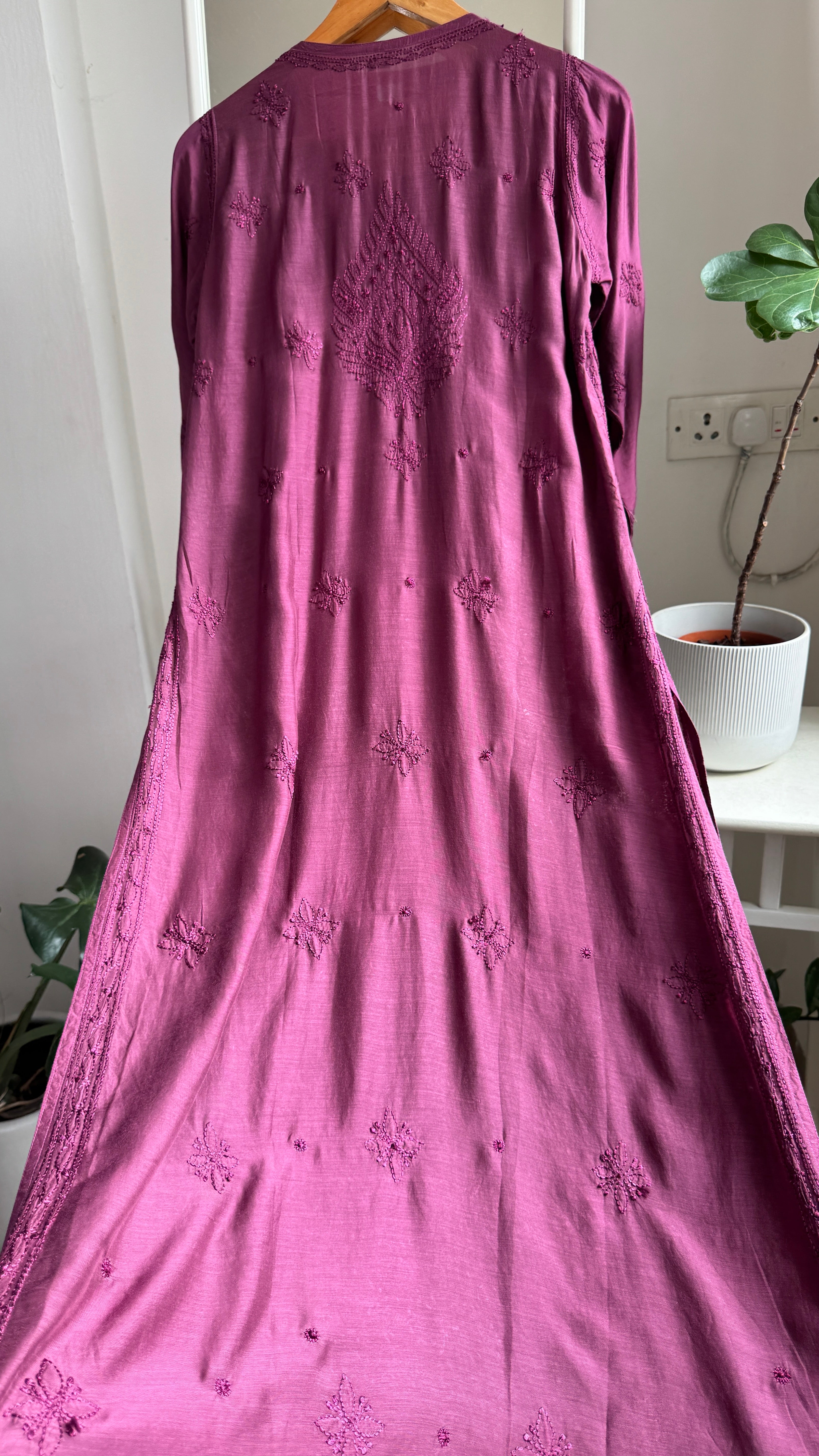 Muslin Chikankari Kurti - Plum Purple - BERRY Collection