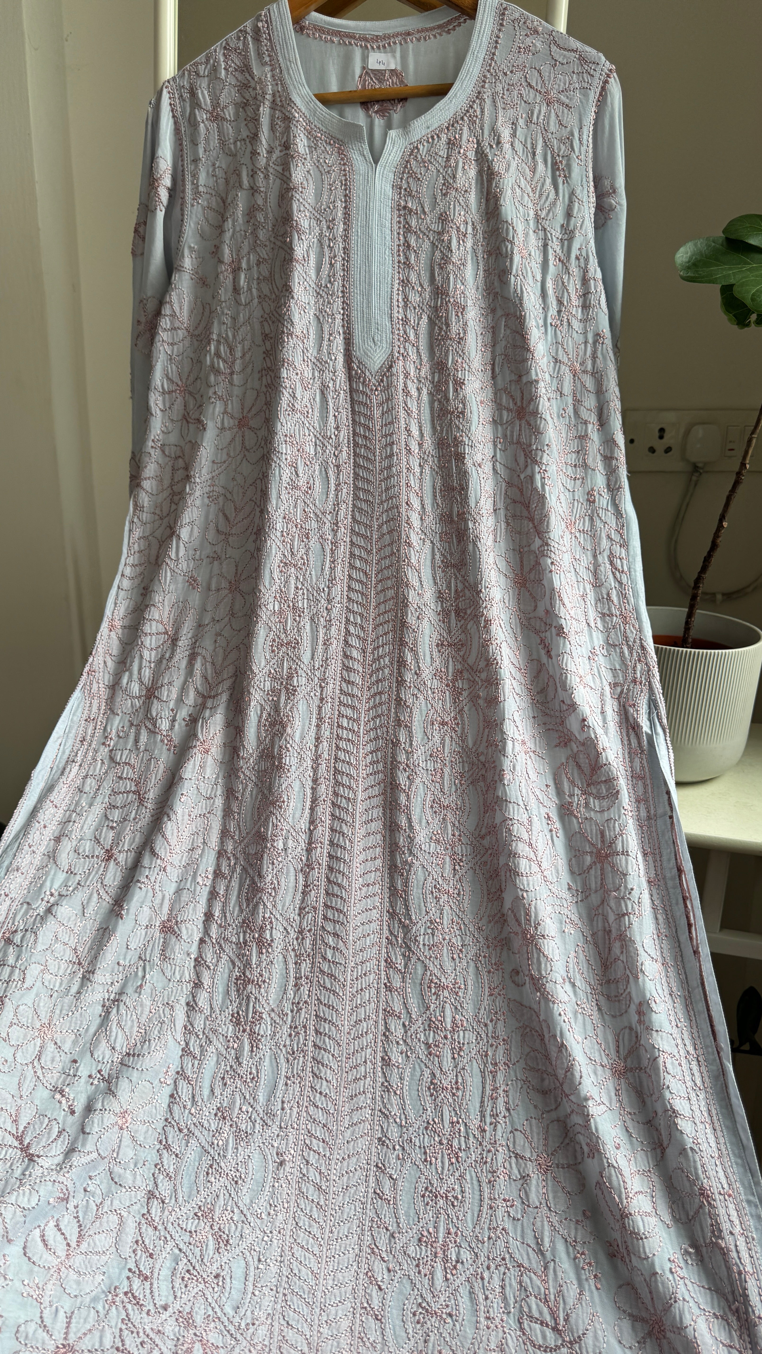 Muslin Chikankari Kurti - Blue Multi Color - BERRY Collection