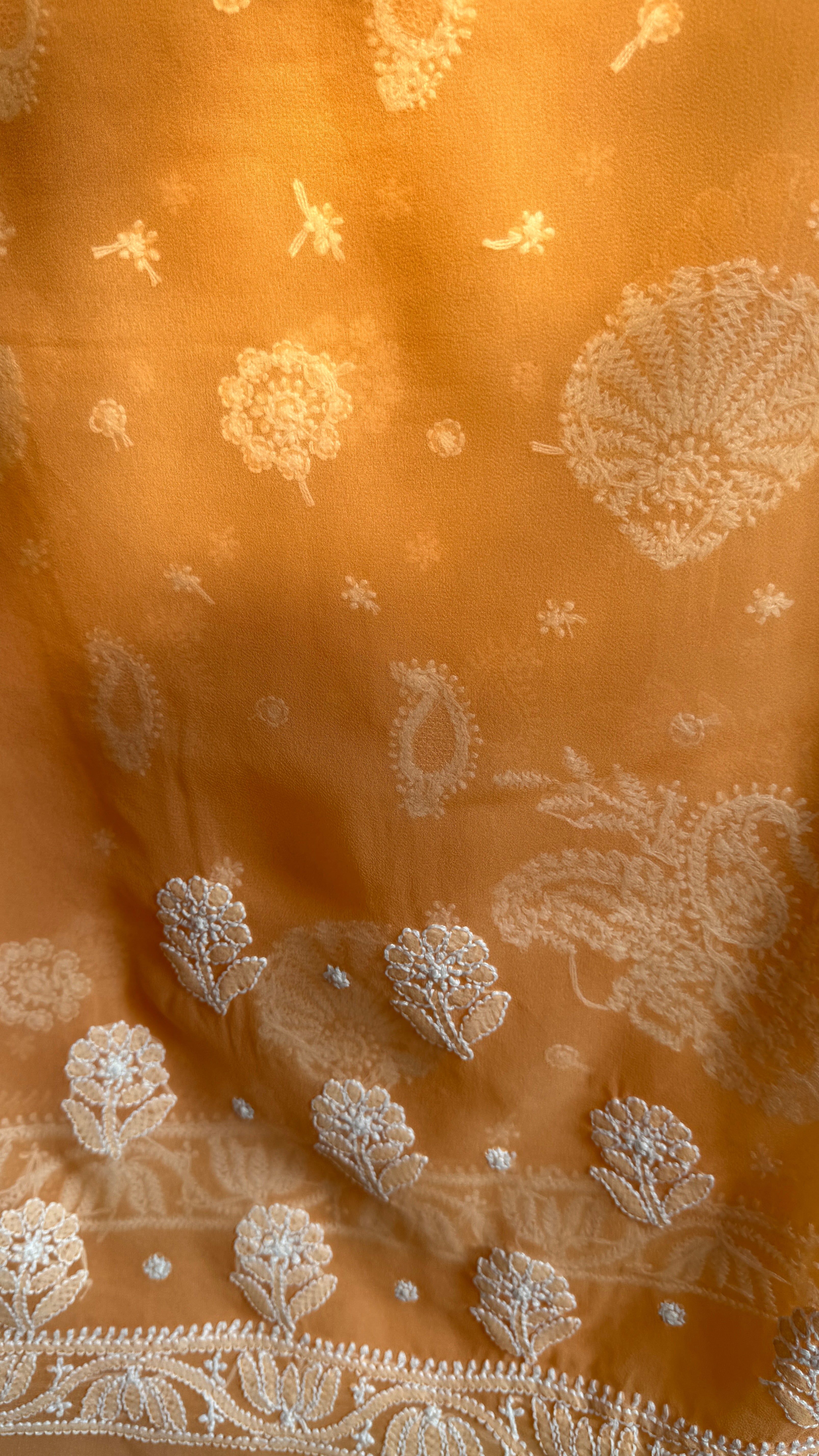 Georgette Chikankari saree in Orange