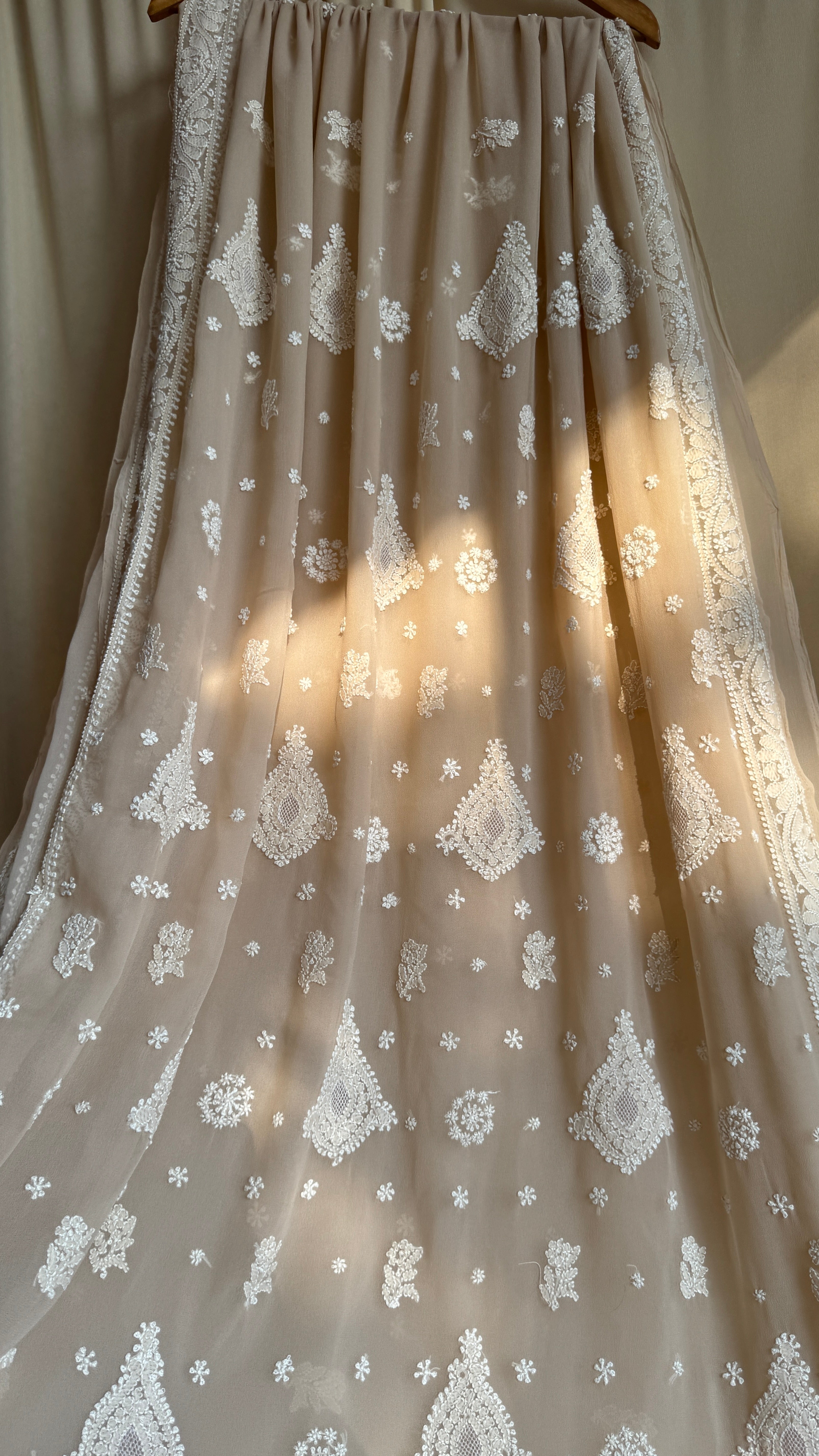 Georgette Chikankari saree in Fawn