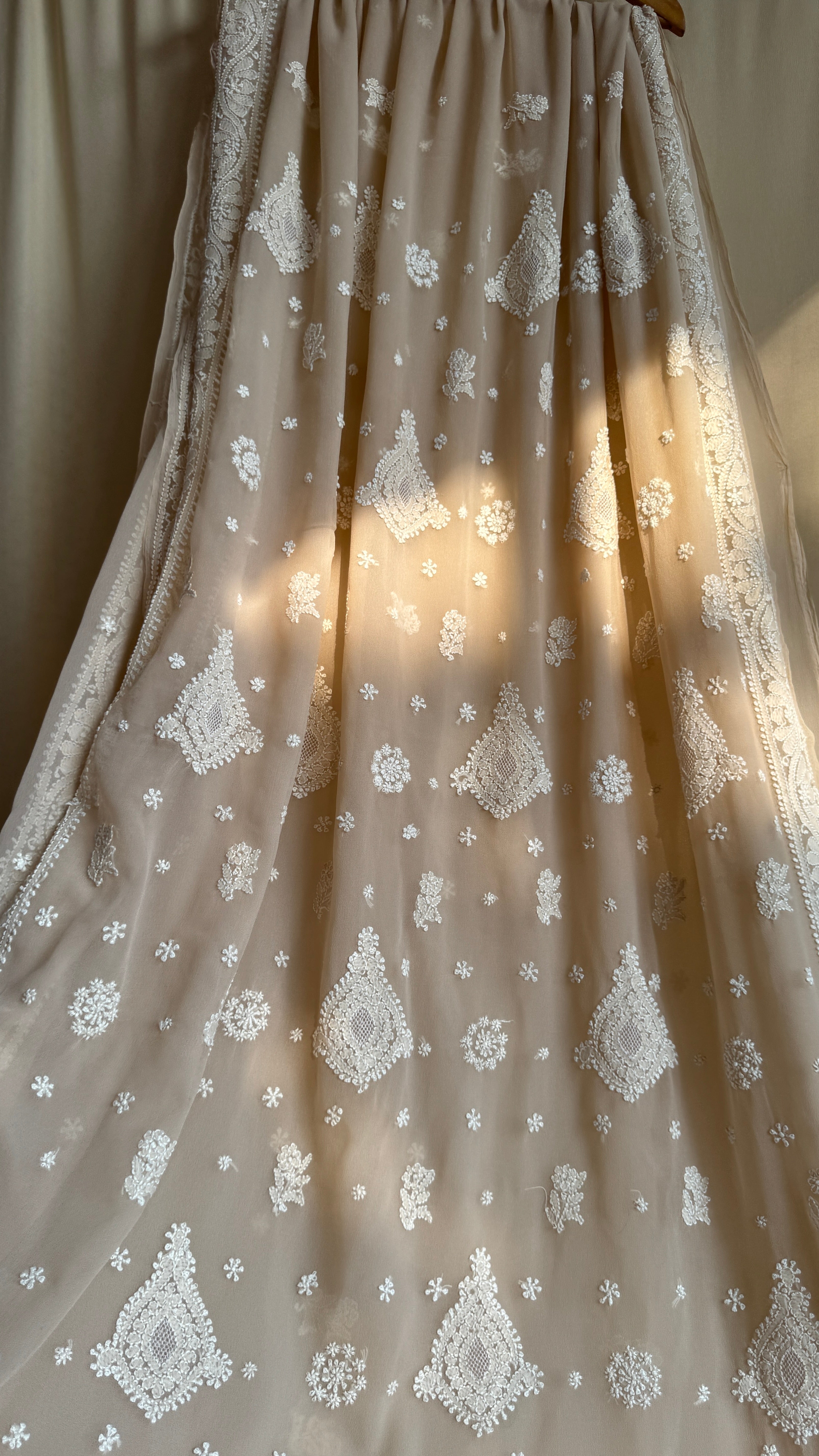 Georgette Chikankari saree in Fawn